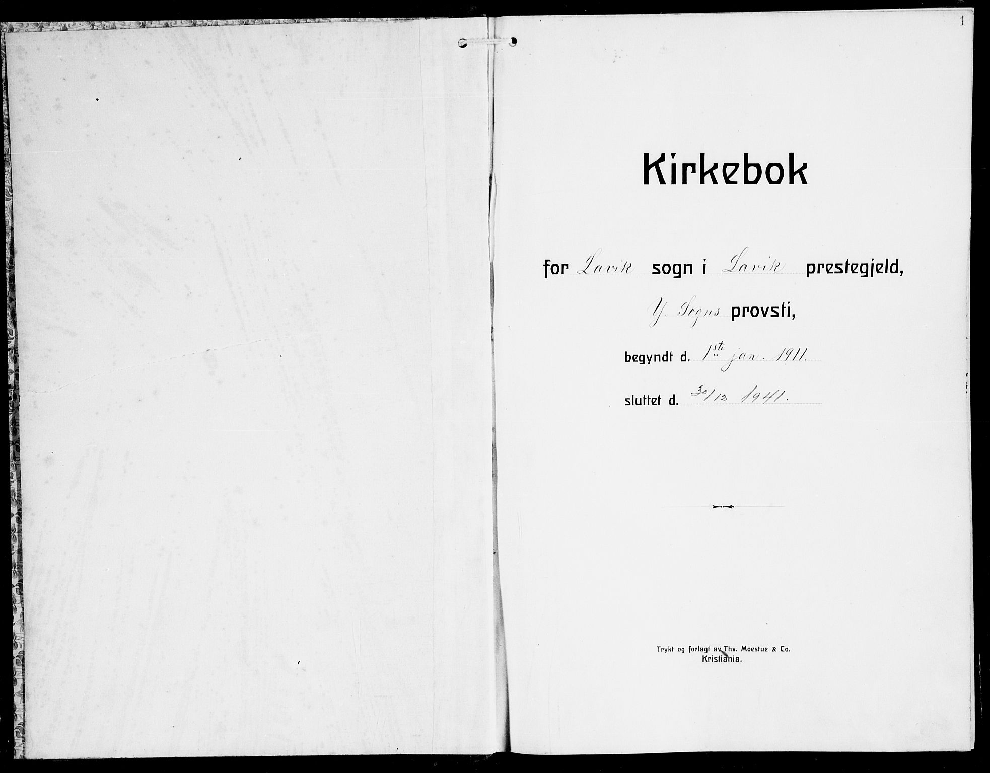 Lavik sokneprestembete, SAB/A-80901: Parish register (copy) no. A 3, 1911-1942, p. 1