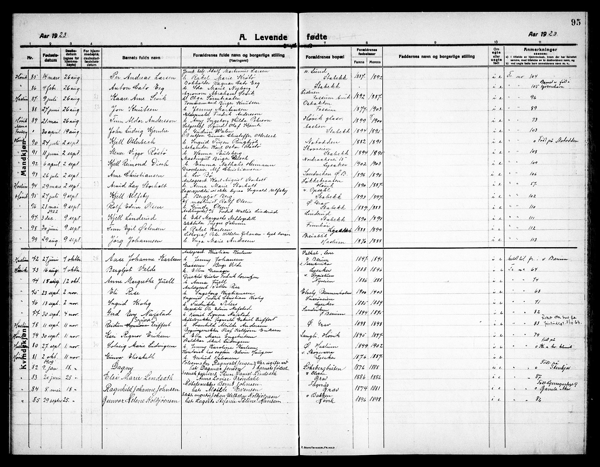 Østre Bærum prestekontor Kirkebøker, AV/SAO-A-10887/G/Ga/L0002: Parish register (copy) no. 2, 1912-1929, p. 95