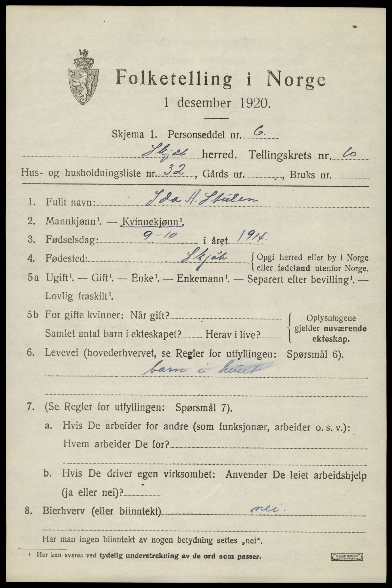 SAH, 1920 census for Skjåk, 1920, p. 4930