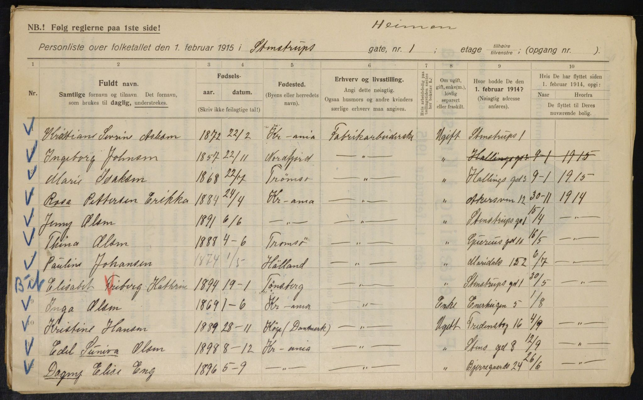 OBA, Municipal Census 1915 for Kristiania, 1915, p. 100808