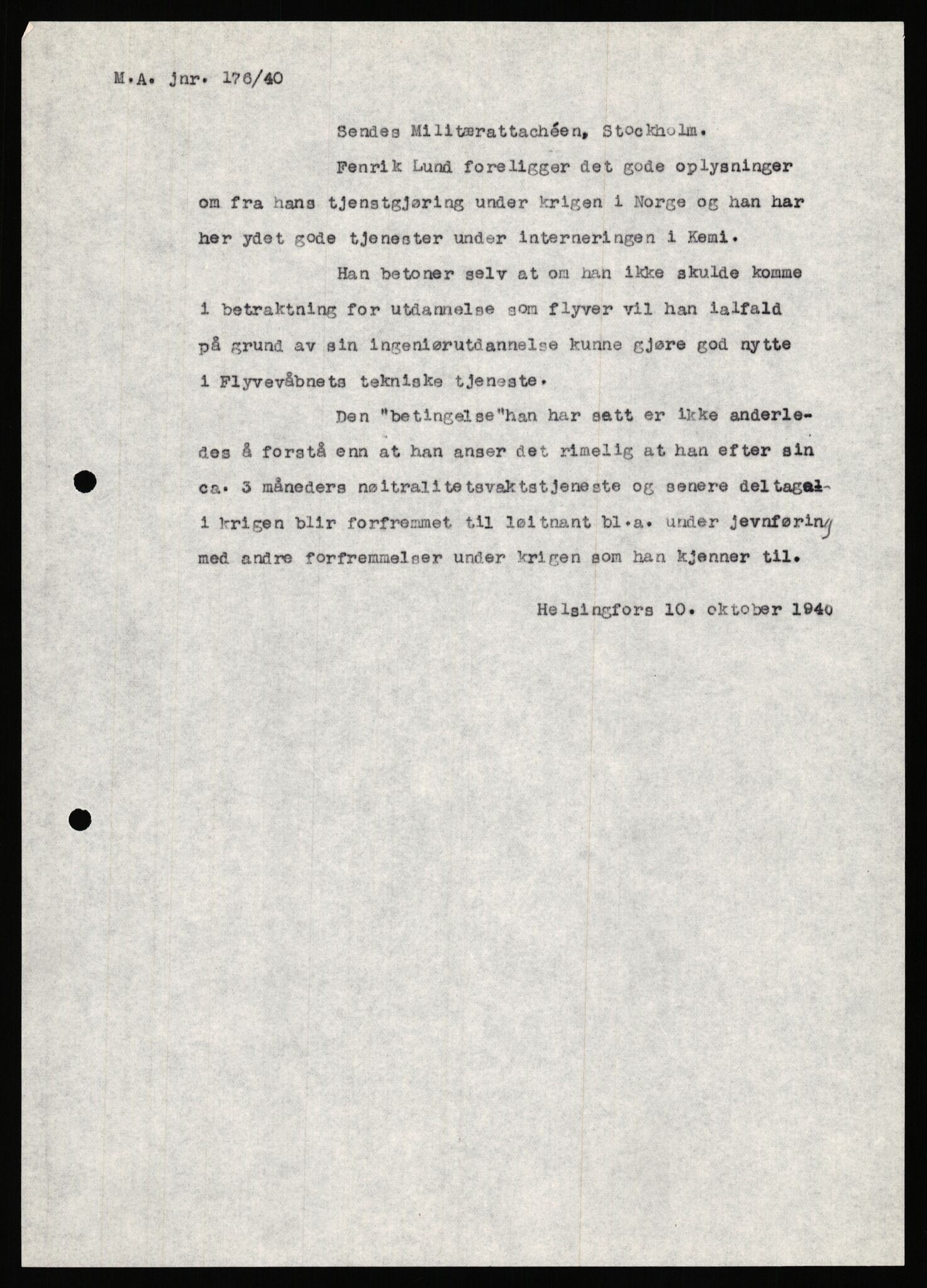 Forsvaret, Forsvarets krigshistoriske avdeling, AV/RA-RAFA-2017/Y/Ya/L0006: II-C-11-11,2 - Utenriksdepartementet.  Legasjonen i Helsingfors., 1940-1946, p. 266