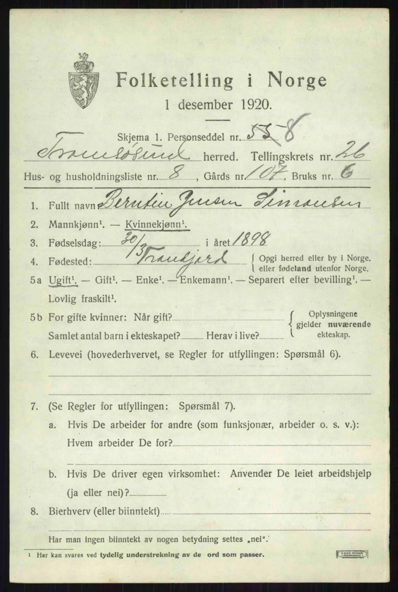 SATØ, 1920 census for Tromsøysund, 1920, p. 12290