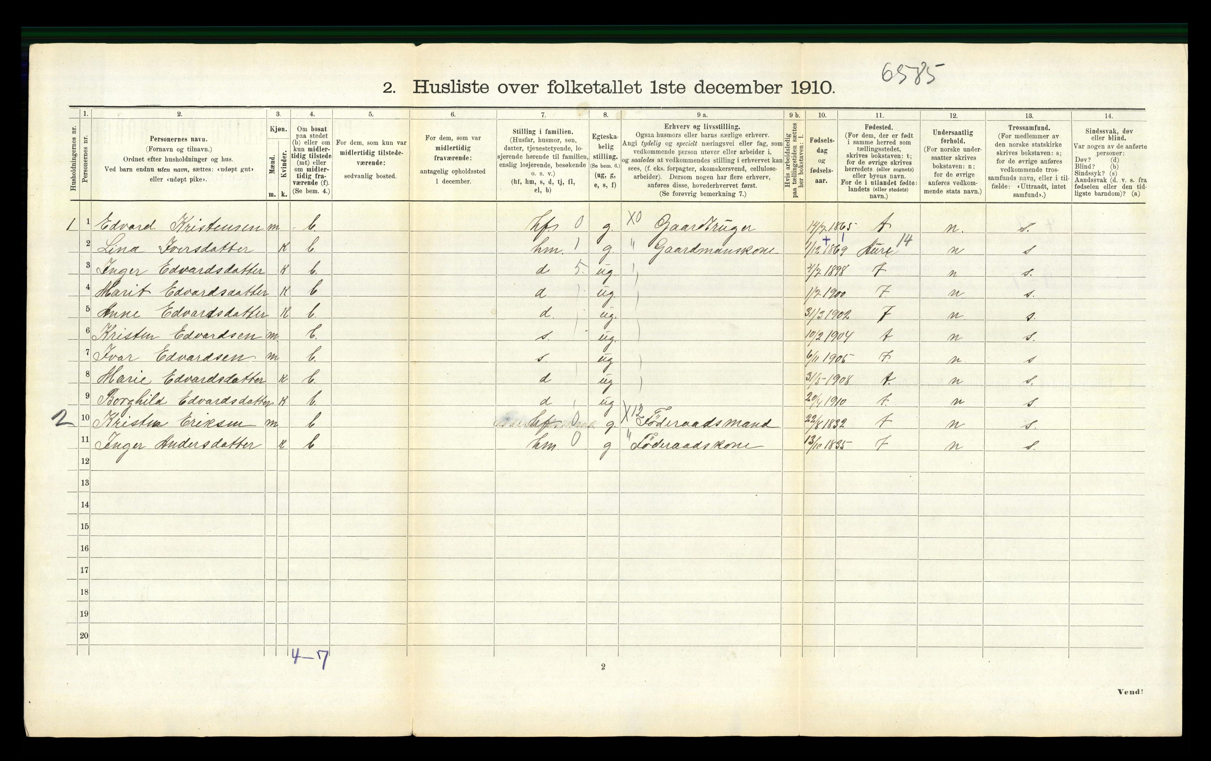 RA, 1910 census for Valsøyfjord, 1910, p. 308