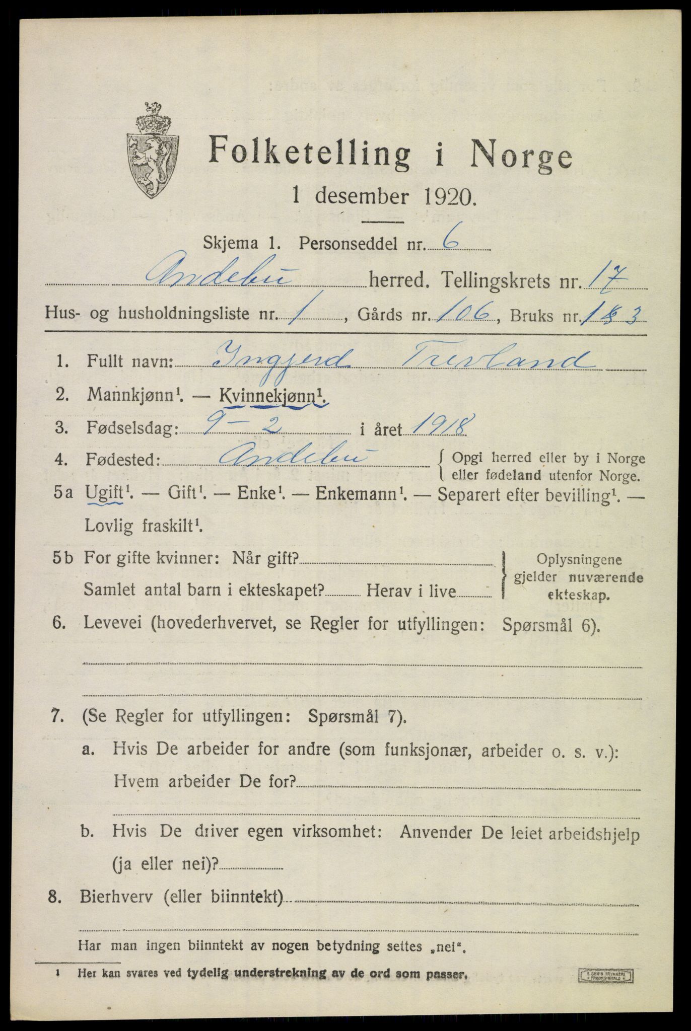 SAKO, 1920 census for Andebu, 1920, p. 5728