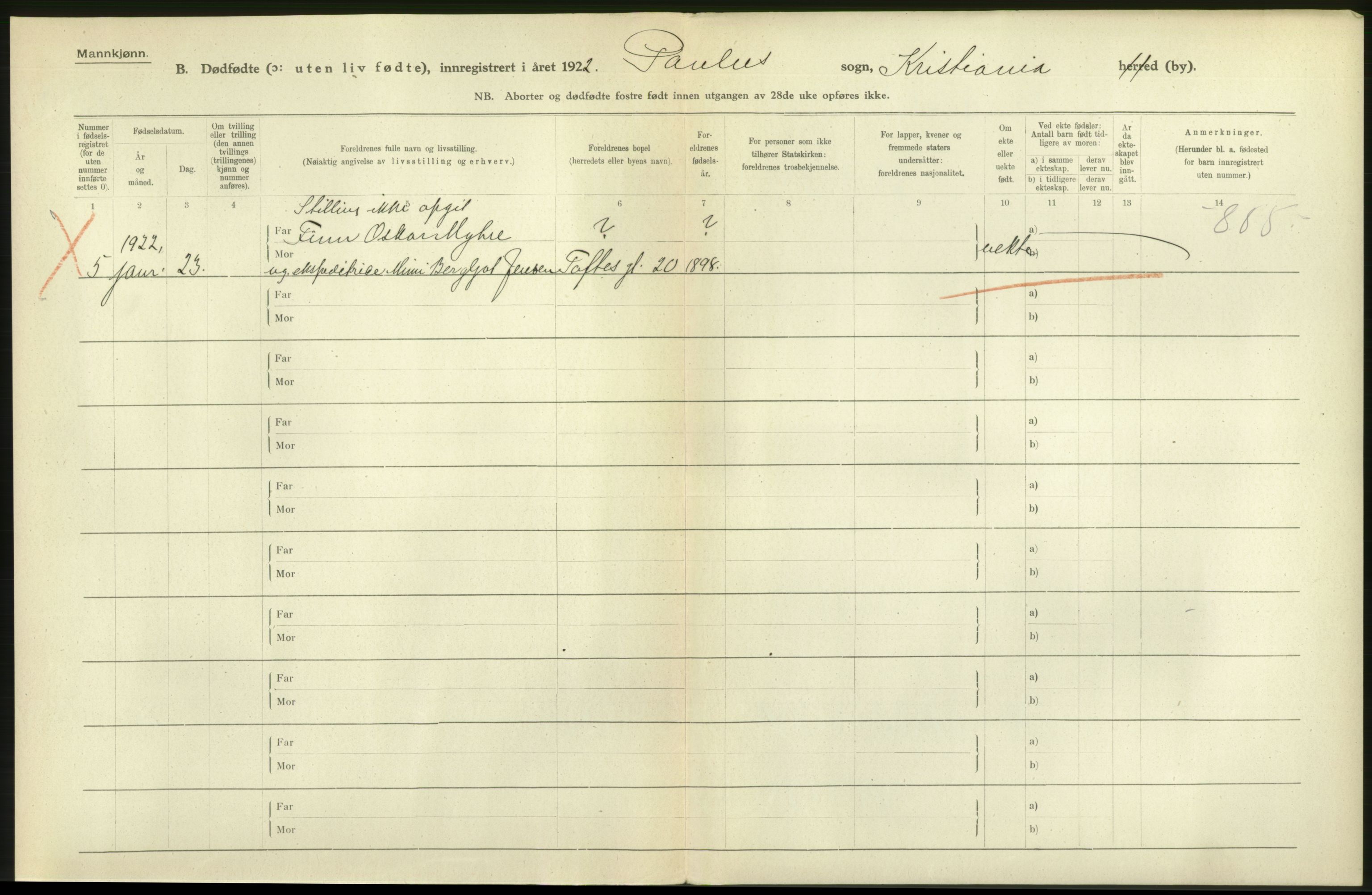 Statistisk sentralbyrå, Sosiodemografiske emner, Befolkning, RA/S-2228/D/Df/Dfc/Dfcb/L0010: Kristiania: Døde, dødfødte, 1922, p. 10