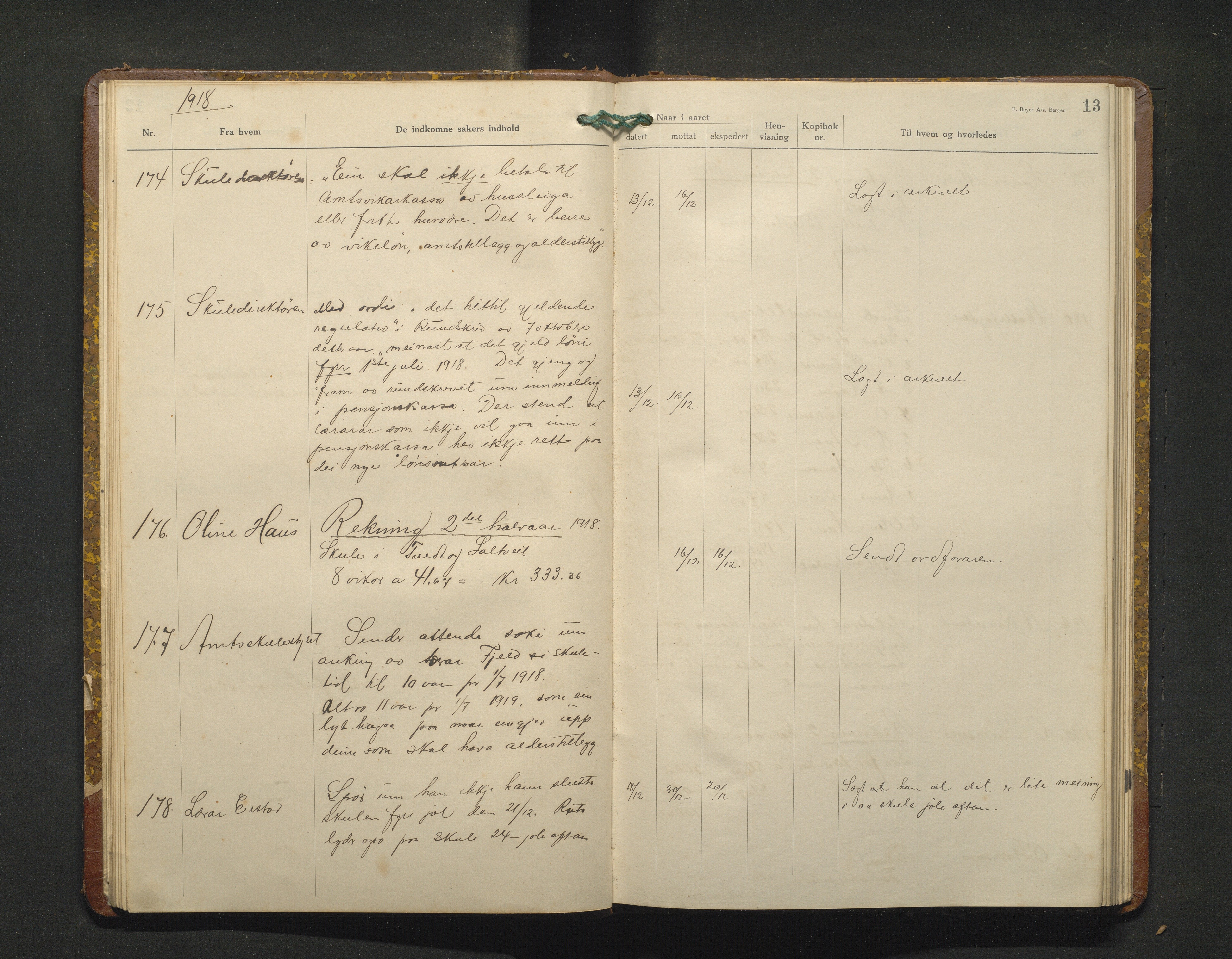 Alversund kommune. Skulestyret, IKAH/1257-211/C/Ca/L0005: Brevjournal for Alversund skulestyre, 1918-1920