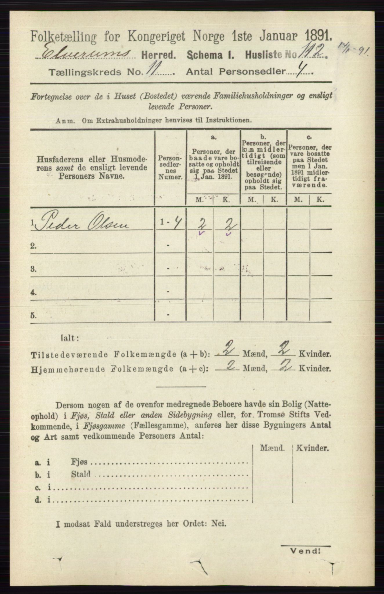 RA, 1891 census for 0427 Elverum, 1891, p. 9043