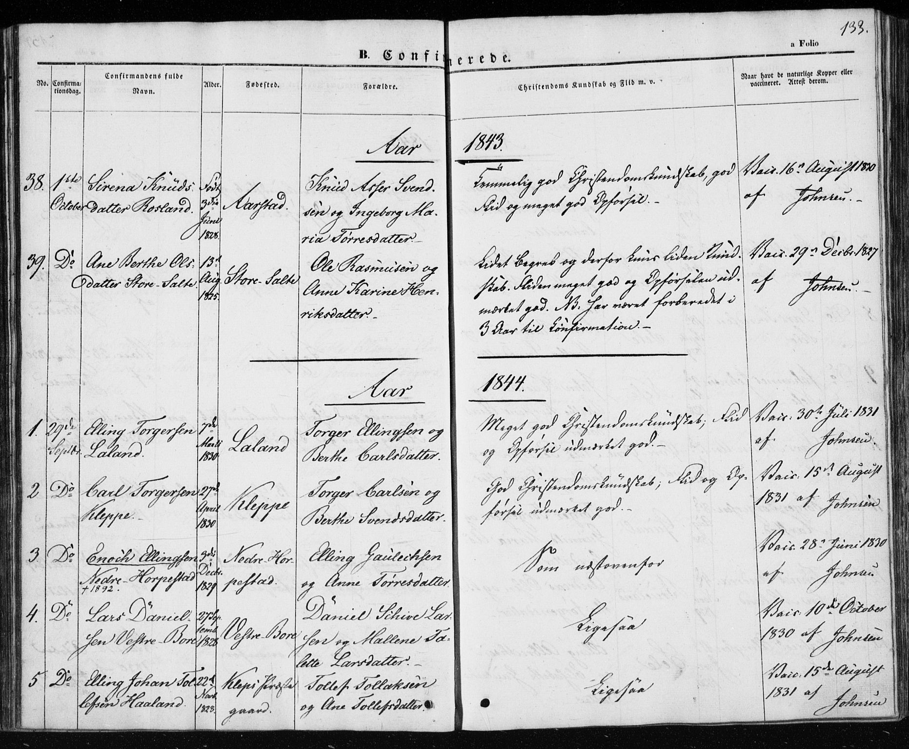 Klepp sokneprestkontor, SAST/A-101803/001/3/30BA/L0004: Parish register (official) no. A 4, 1842-1852, p. 133