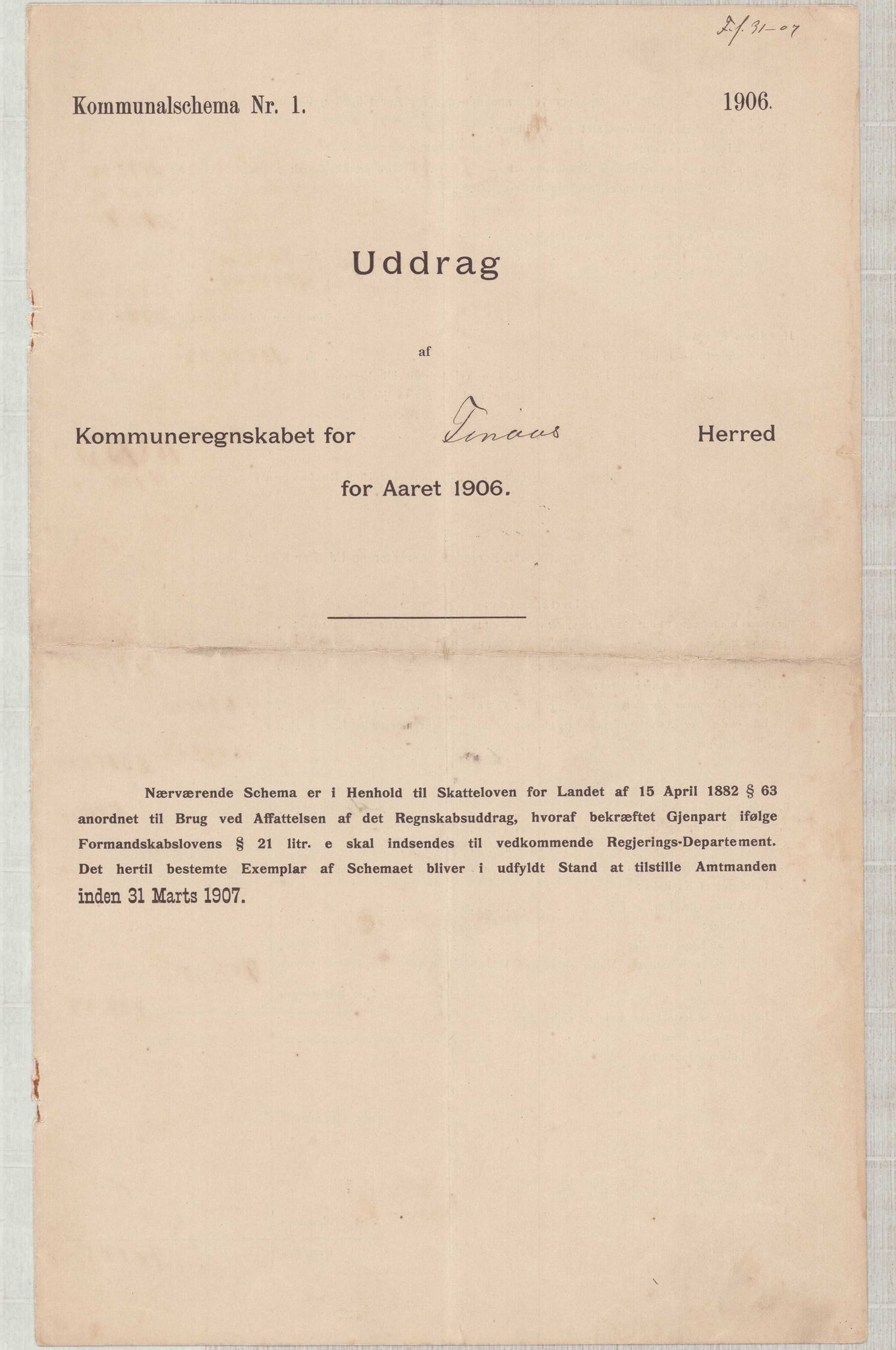 Finnaas kommune. Heradskassen, IKAH/1218a-121/R/Ra/Raa/L0001/0001: Årsrekneskap / Utdrag av kommunerekneskapet, 1904-1910, p. 13