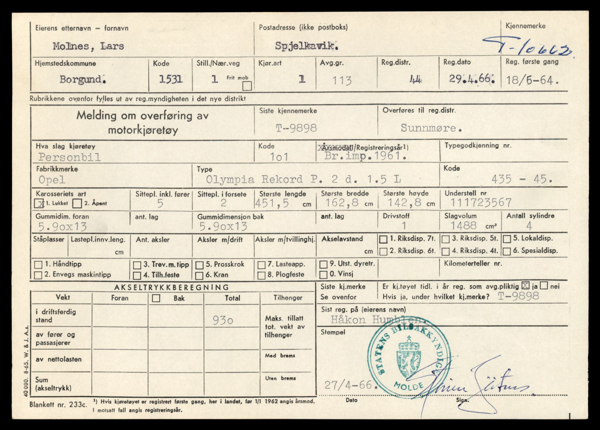Møre og Romsdal vegkontor - Ålesund trafikkstasjon, AV/SAT-A-4099/F/Fe/L0022: Registreringskort for kjøretøy T 10584 - T 10694, 1927-1998, p. 2185