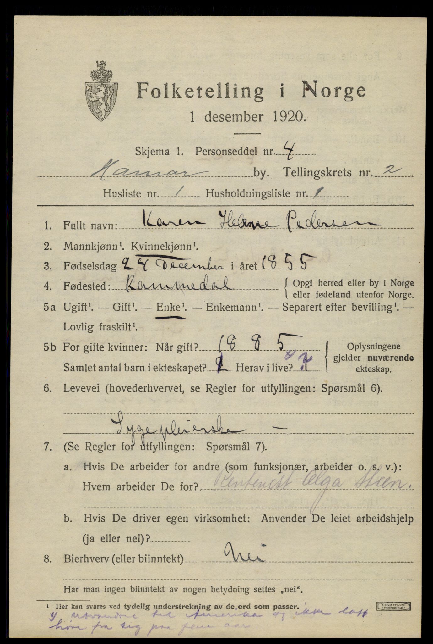 SAH, 1920 census for Hamar, 1920, p. 5763