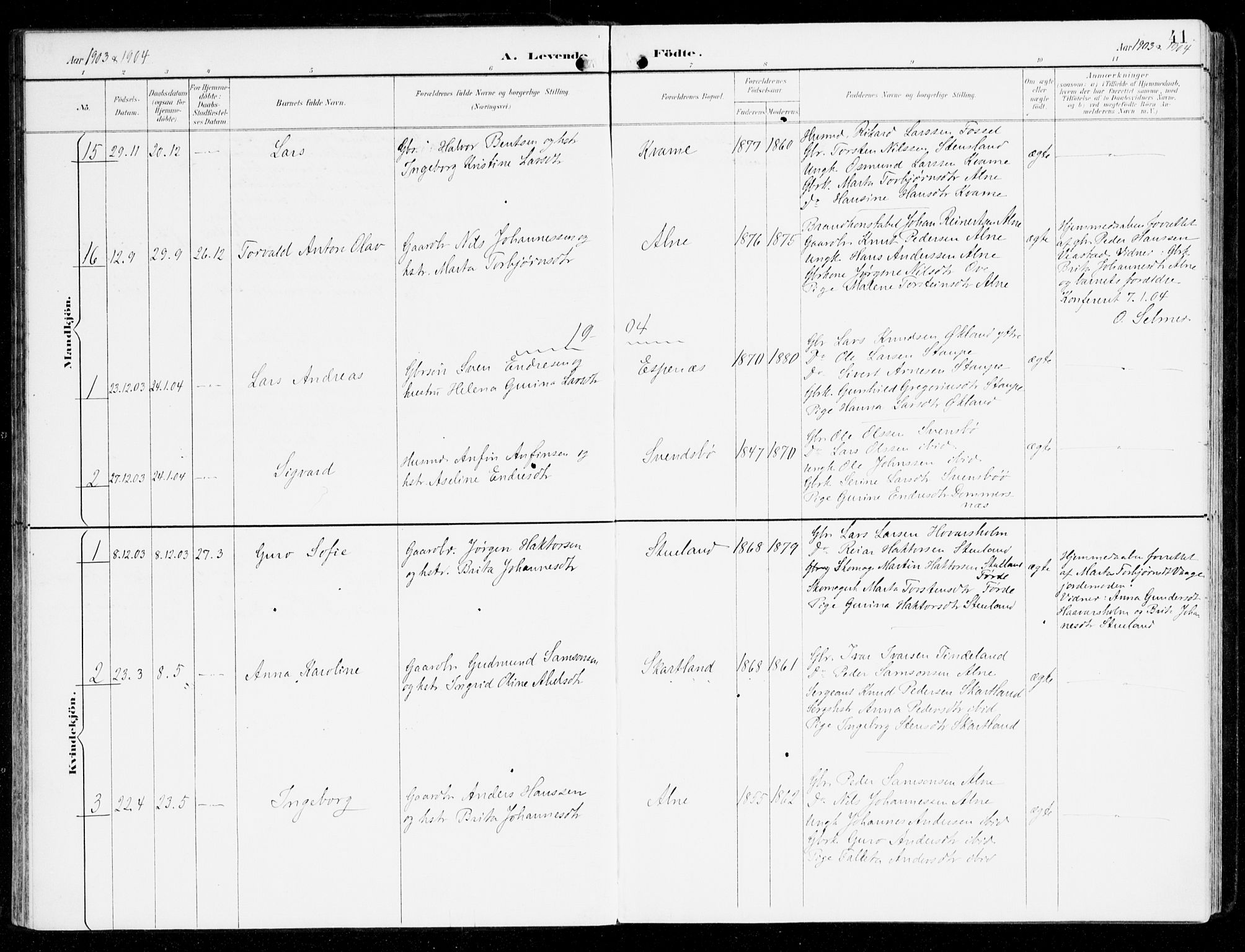 Sveio Sokneprestembete, SAB/A-78501/H/Haa: Parish register (official) no. D 2, 1894-1916, p. 41