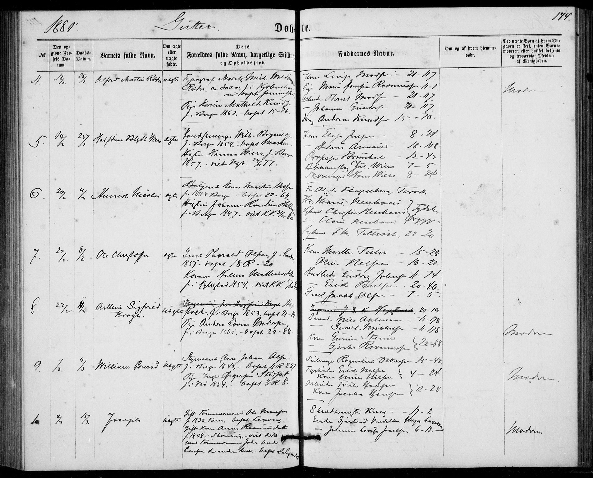 Fødselsstiftelsens sokneprestembete, ført av overlegen*, SAB/-: Parish register (official) no. A 1, 1863-1883, p. 174