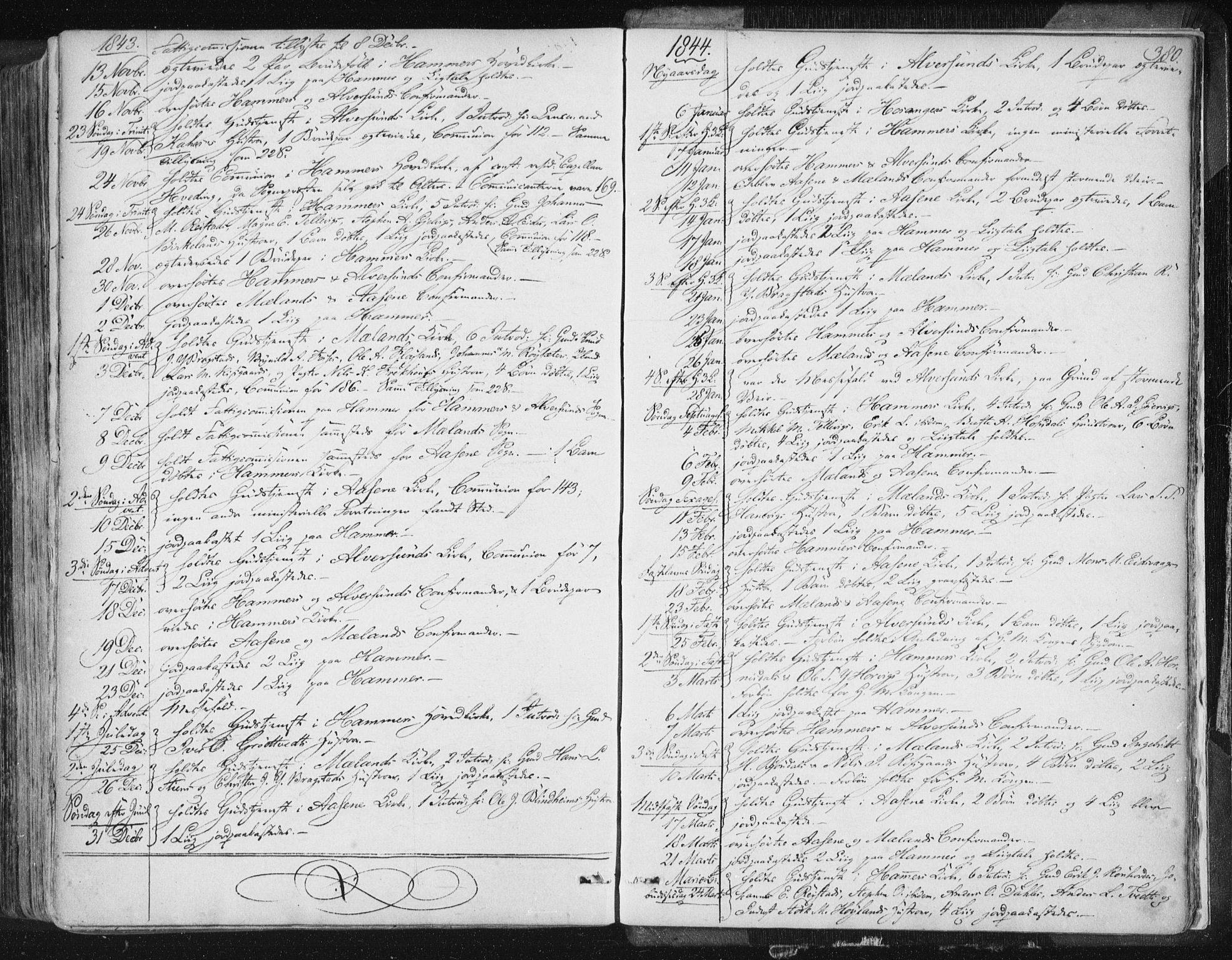 Hamre sokneprestembete, AV/SAB-A-75501/H/Ha/Haa/Haaa/L0012: Parish register (official) no. A 12, 1834-1845, p. 380