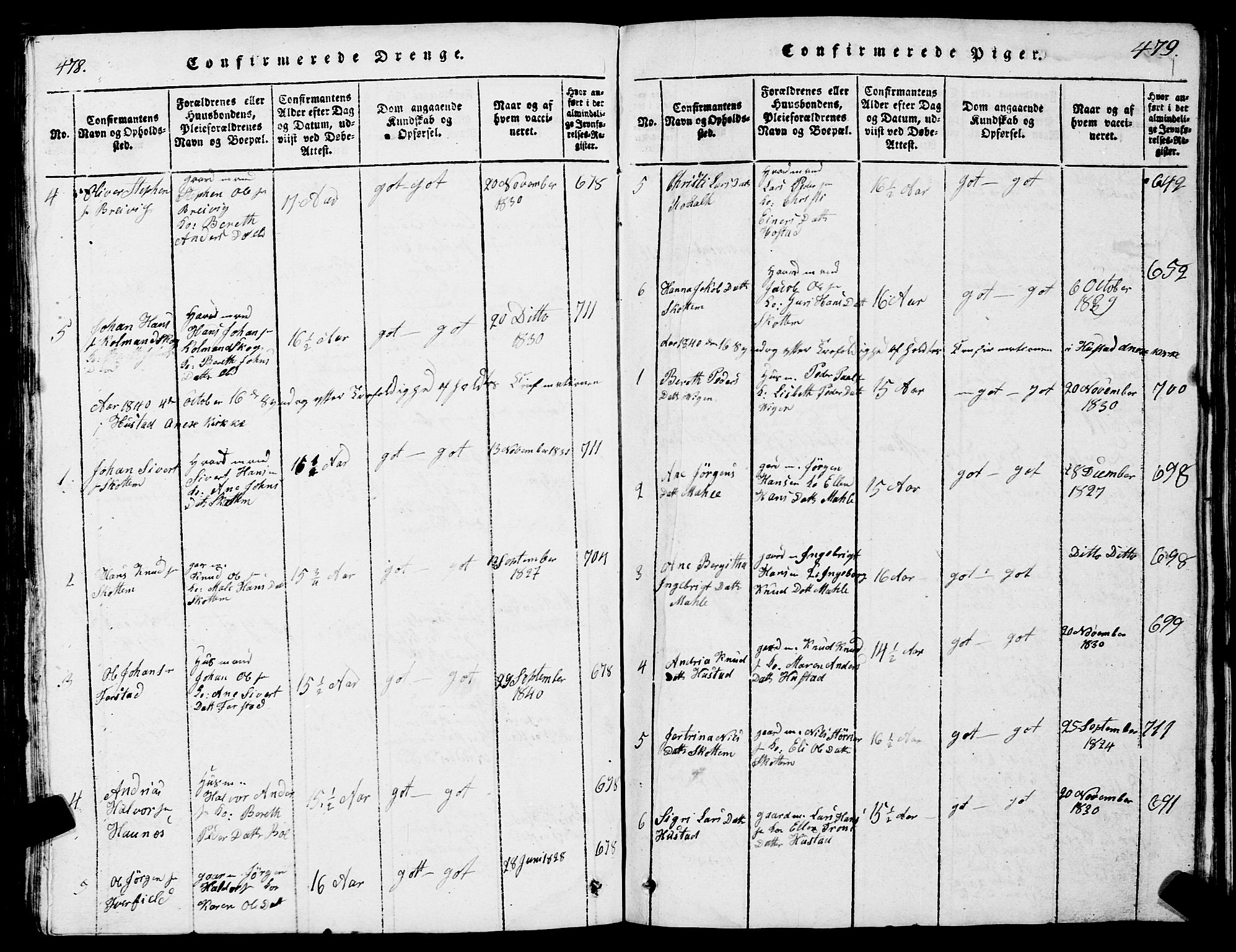 Ministerialprotokoller, klokkerbøker og fødselsregistre - Møre og Romsdal, SAT/A-1454/567/L0781: Parish register (copy) no. 567C01, 1818-1845, p. 478-479
