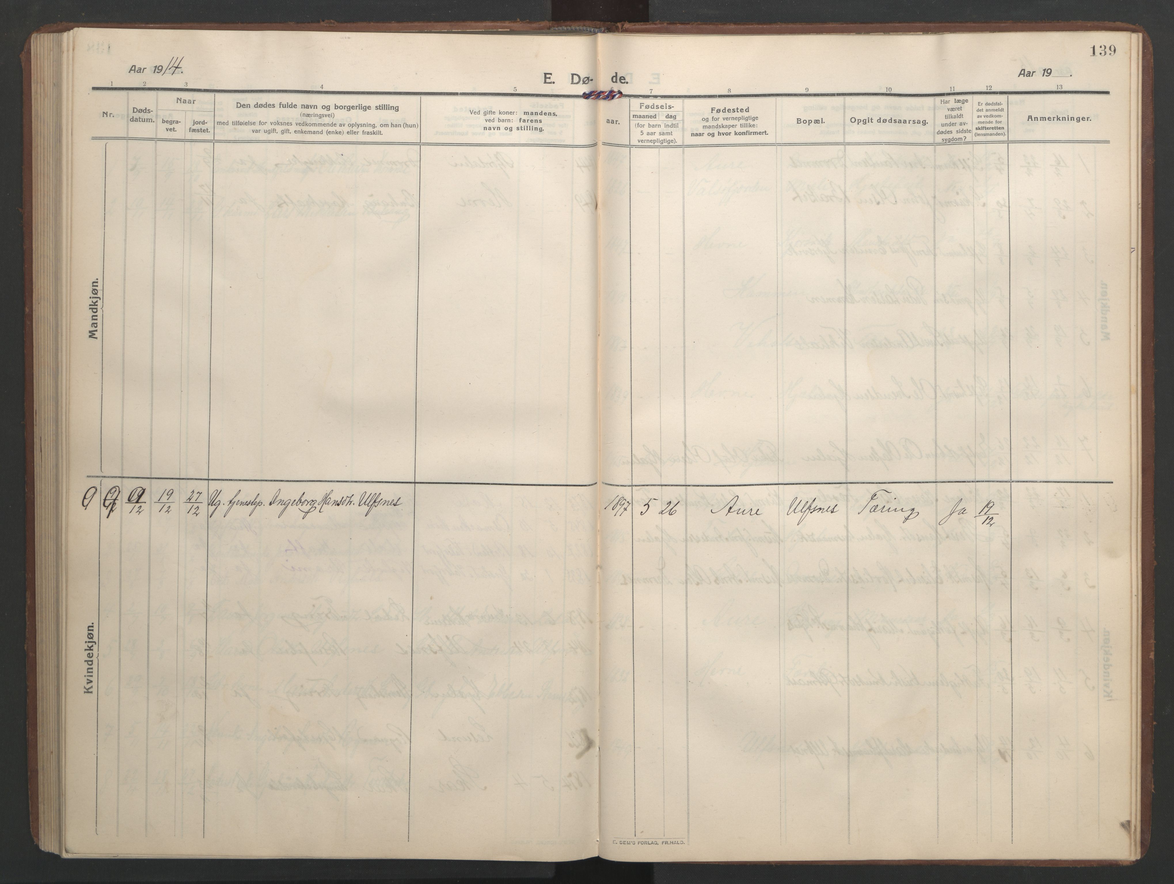 Ministerialprotokoller, klokkerbøker og fødselsregistre - Møre og Romsdal, AV/SAT-A-1454/579/L0919: Parish register (copy) no. 579C01, 1909-1957, p. 139