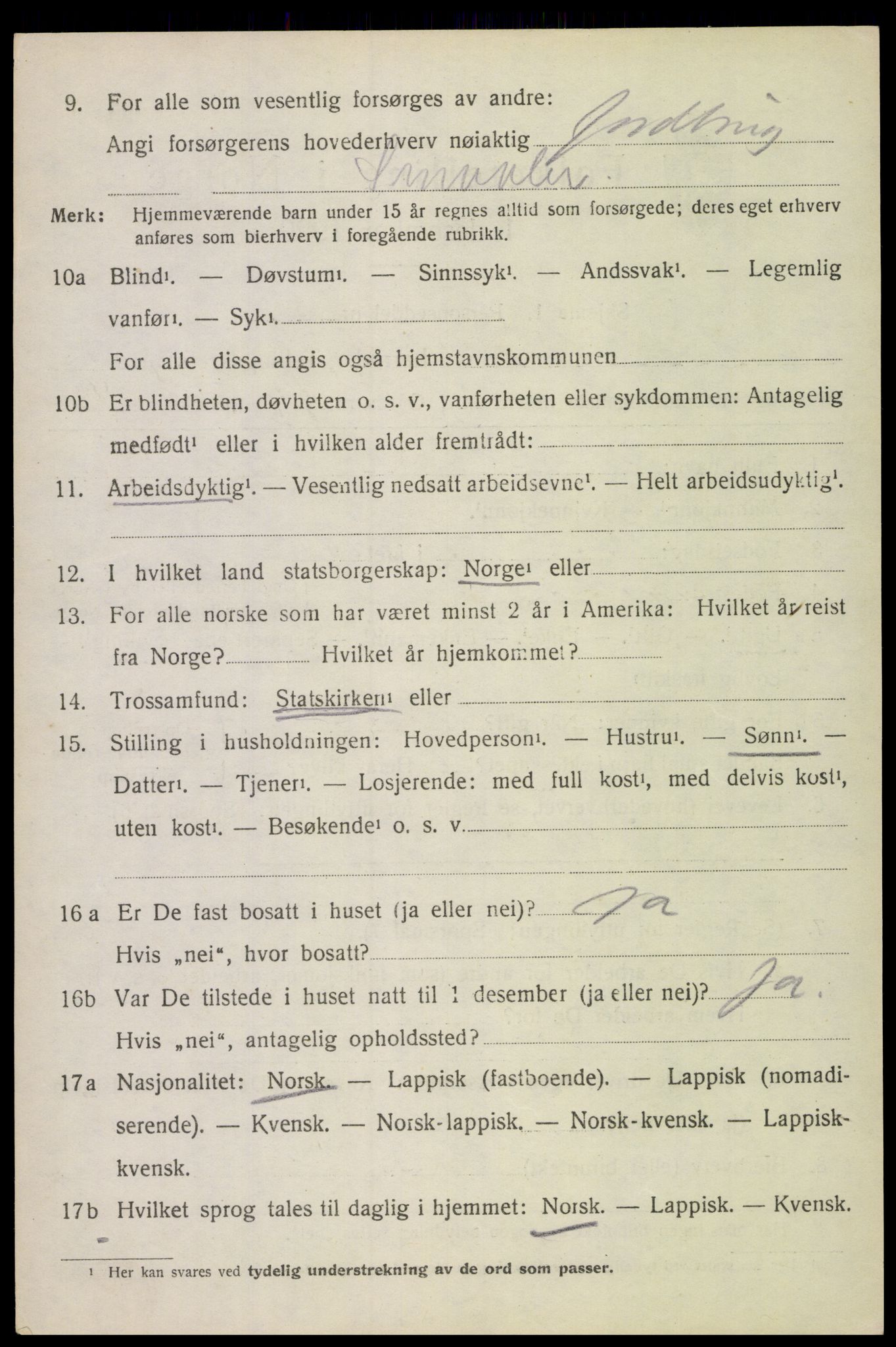 SAT, 1920 census for Gimsøy, 1920, p. 1304