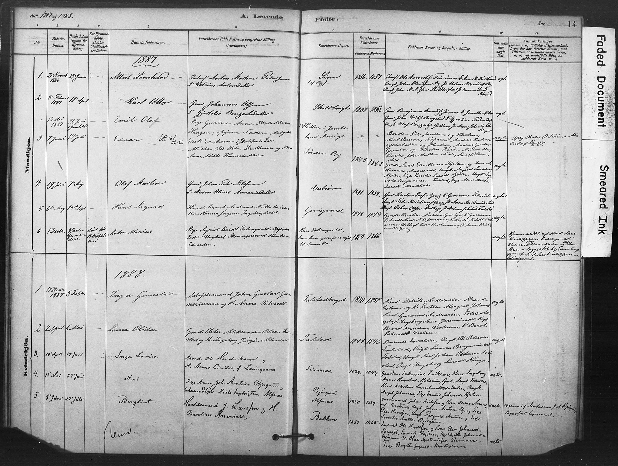 Ministerialprotokoller, klokkerbøker og fødselsregistre - Nord-Trøndelag, SAT/A-1458/719/L0178: Parish register (official) no. 719A01, 1878-1900, p. 14