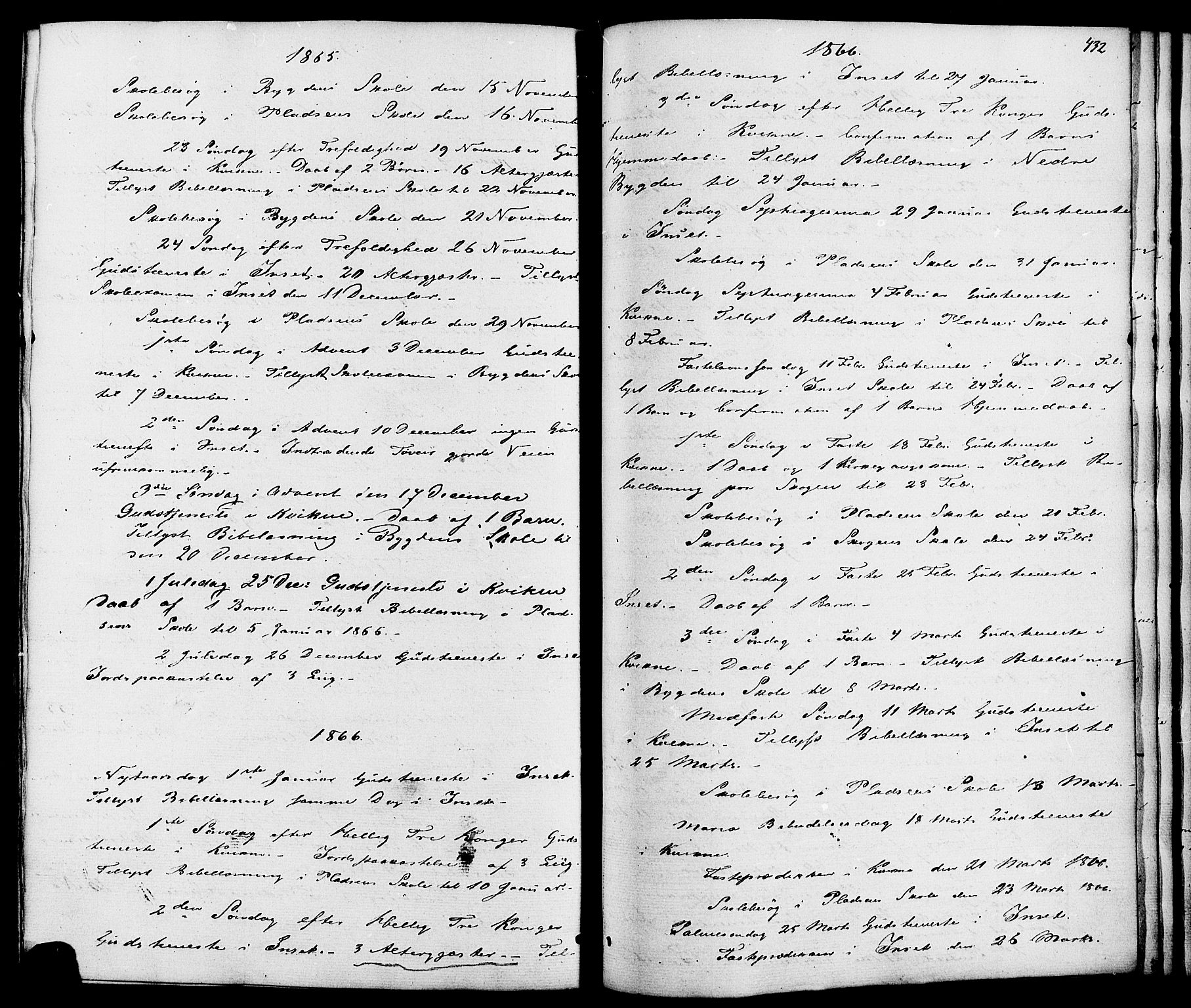 Kvikne prestekontor, SAH/PREST-064/H/Ha/Haa/L0006: Parish register (official) no. 6, 1863-1886, p. 432