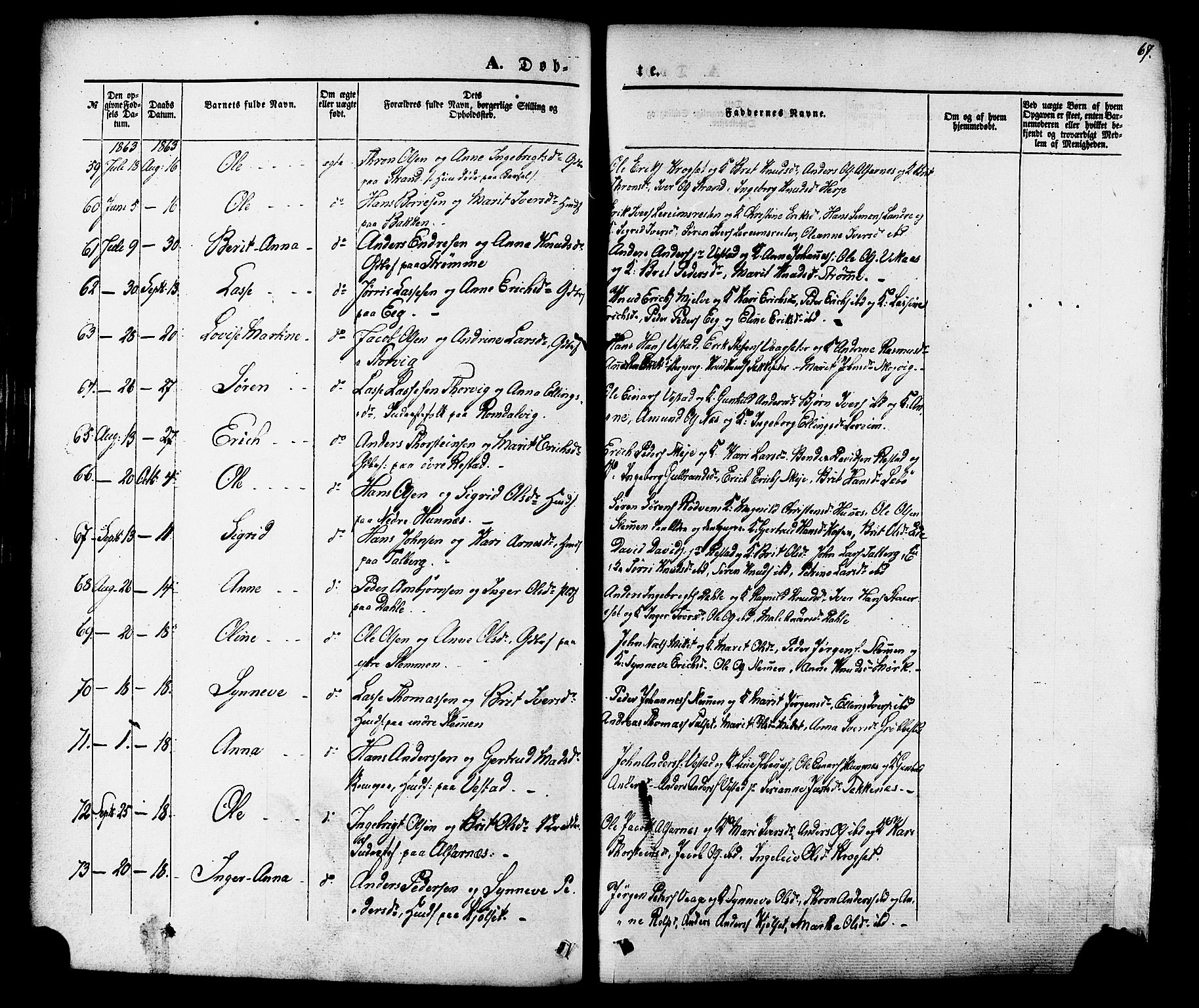 Ministerialprotokoller, klokkerbøker og fødselsregistre - Møre og Romsdal, AV/SAT-A-1454/547/L0603: Parish register (official) no. 547A05, 1846-1877, p. 67