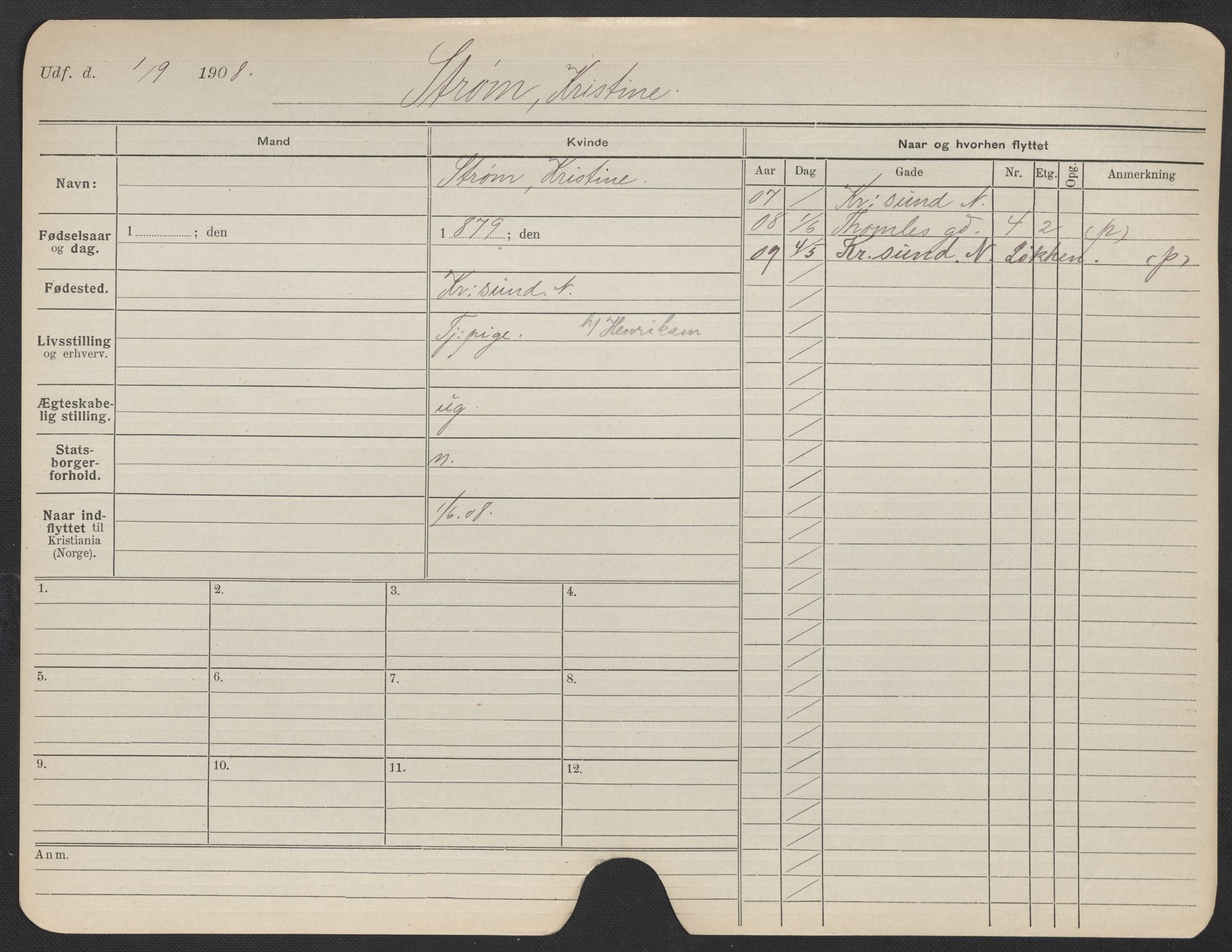 Oslo folkeregister, Registerkort, SAO/A-11715/F/Fa/Fac/L0024: Kvinner, 1906-1914, p. 450a