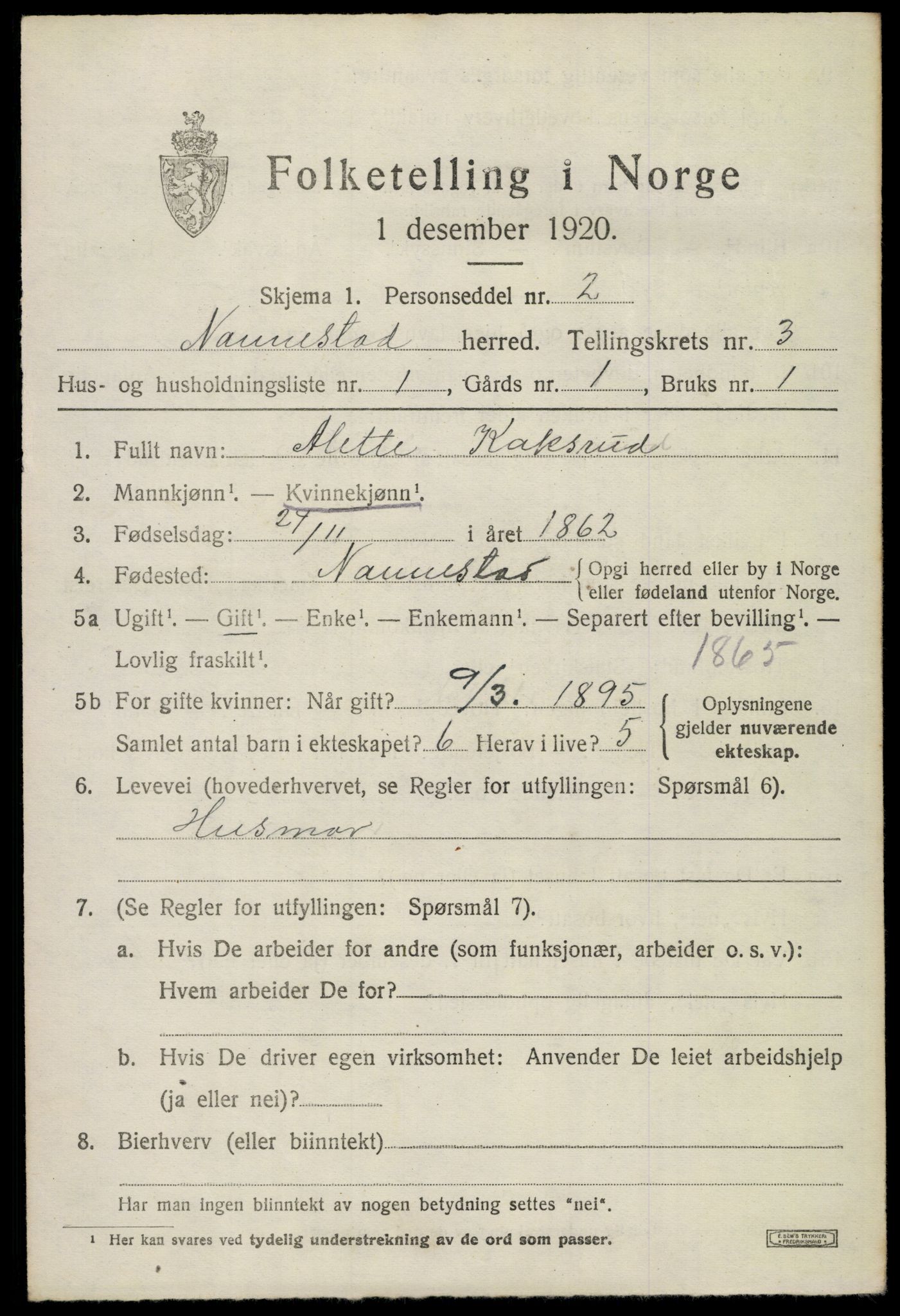 SAO, 1920 census for Nannestad, 1920, p. 3673