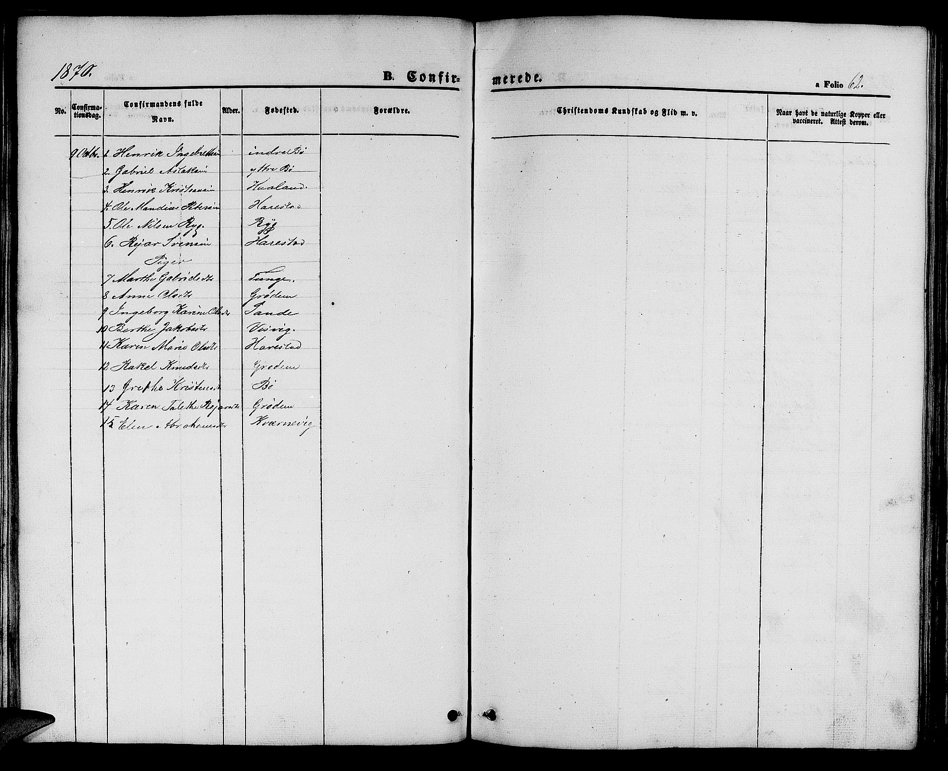 Hetland sokneprestkontor, AV/SAST-A-101826/30/30BB/L0002: Parish register (copy) no. B 2, 1856-1891, p. 62