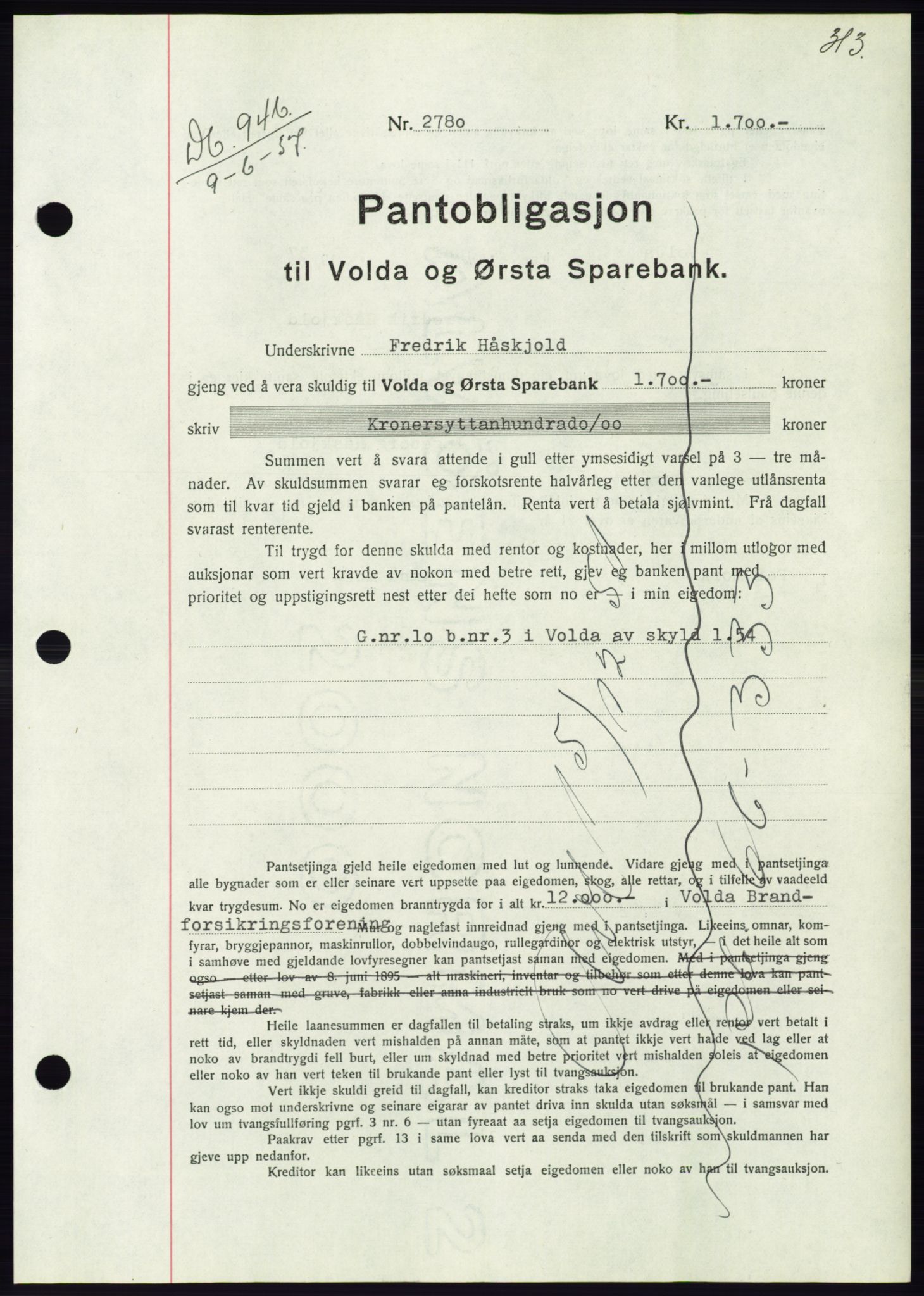 Søre Sunnmøre sorenskriveri, AV/SAT-A-4122/1/2/2C/L0063: Mortgage book no. 57, 1937-1937, Diary no: : 946/1937