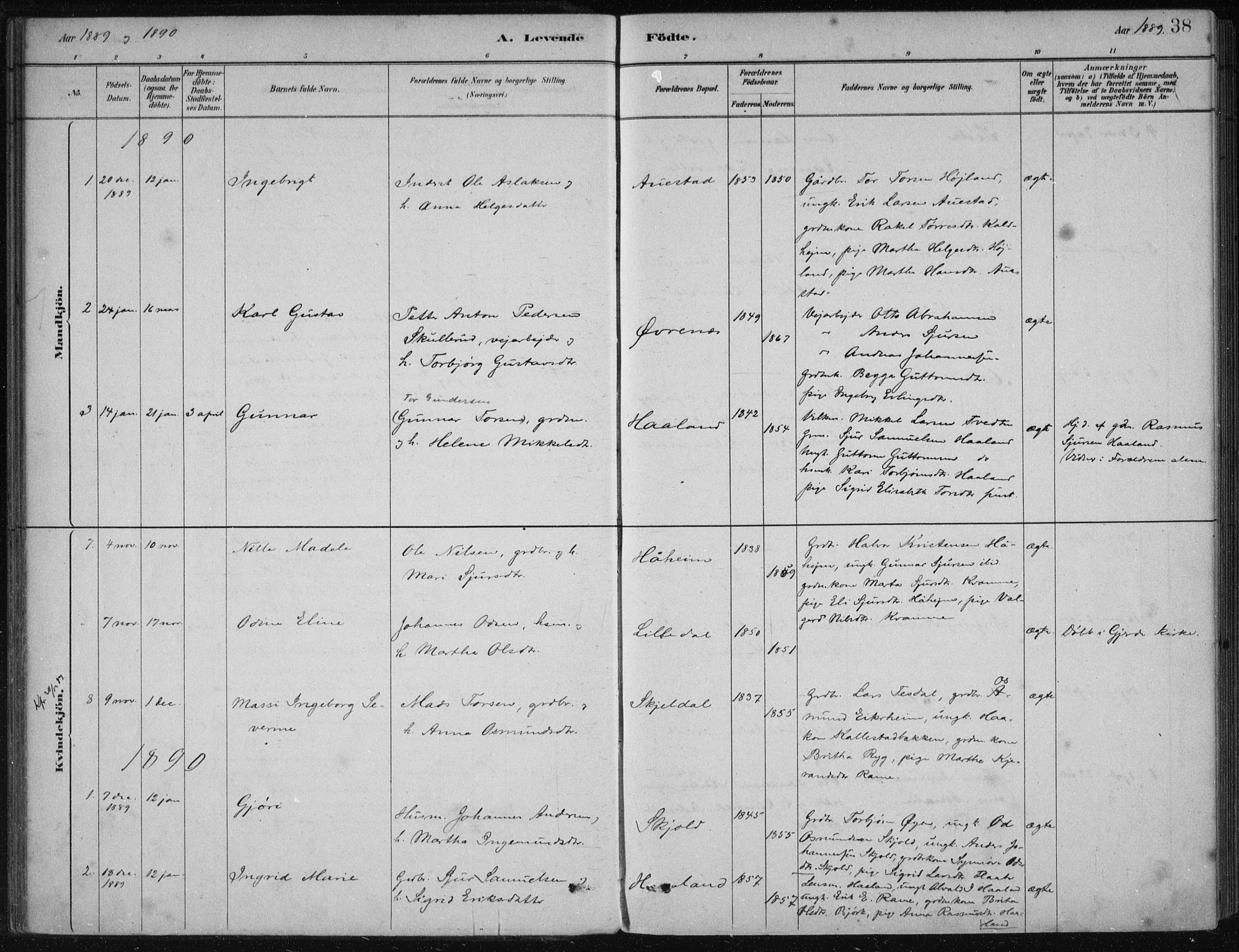 Etne sokneprestembete, SAB/A-75001/H/Haa: Parish register (official) no. D  1, 1879-1919, p. 38