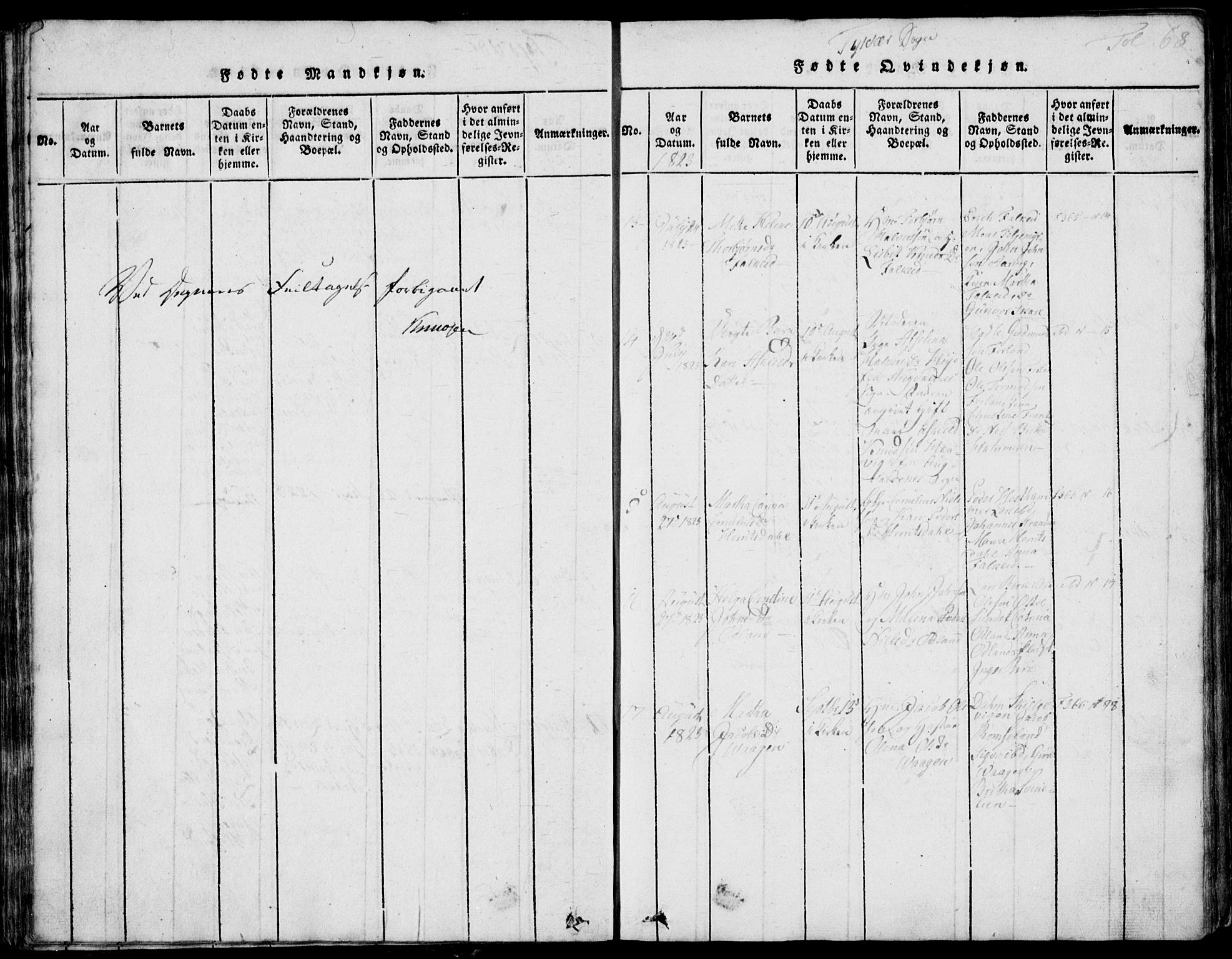 Skjold sokneprestkontor, AV/SAST-A-101847/H/Ha/Hab/L0002: Parish register (copy) no. B 2 /1, 1815-1830, p. 68