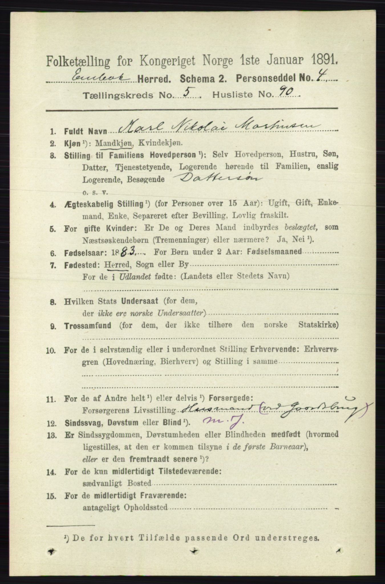 RA, 1891 census for 0229 Enebakk, 1891, p. 2540