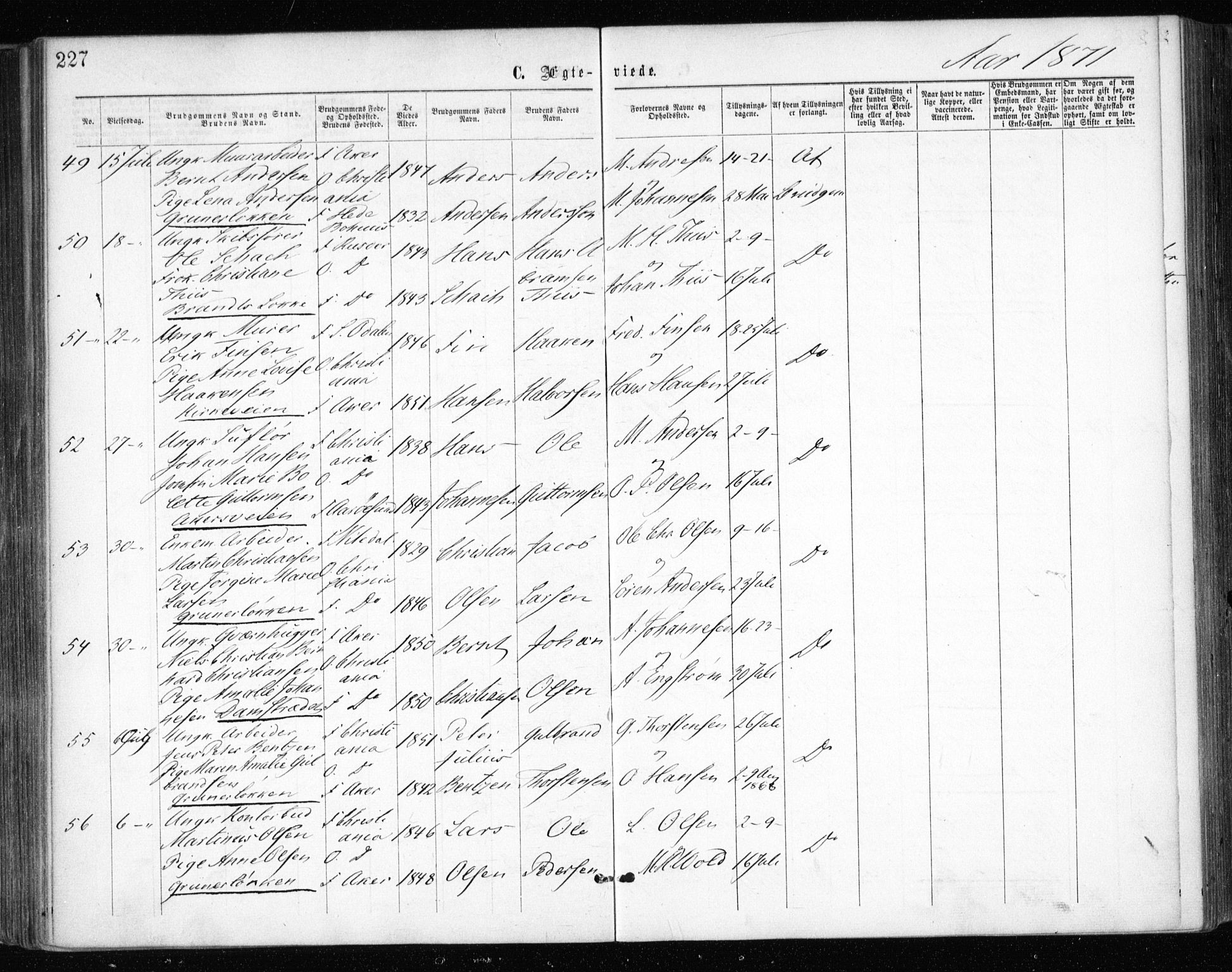 Gamle Aker prestekontor Kirkebøker, AV/SAO-A-10617a/F/L0003: Parish register (official) no. 3, 1865-1873, p. 227