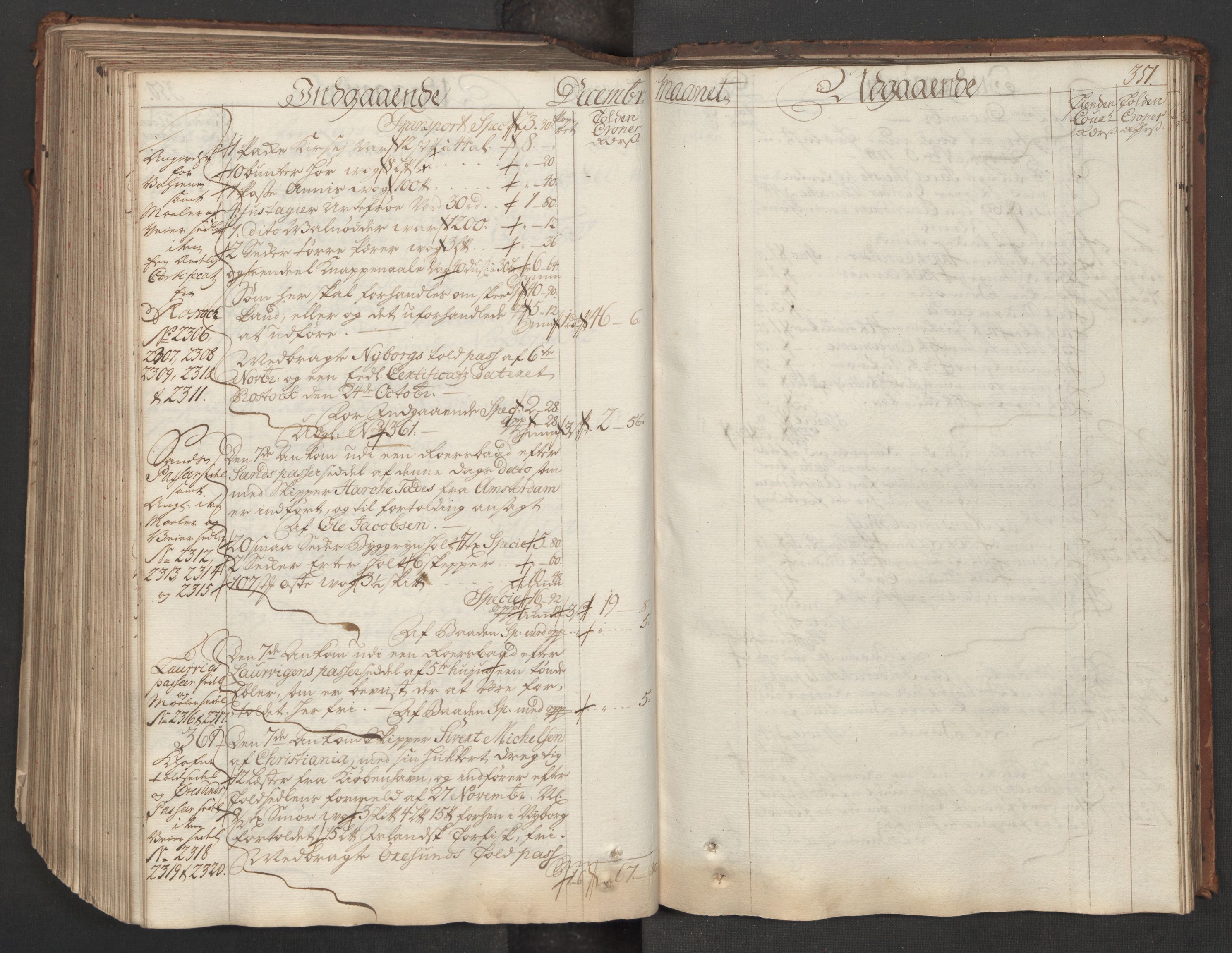 Generaltollkammeret, tollregnskaper, AV/RA-EA-5490/R06/L0015/0001: Tollregnskaper Kristiania / Hovedtollbok, 1733, p. 350b-351a