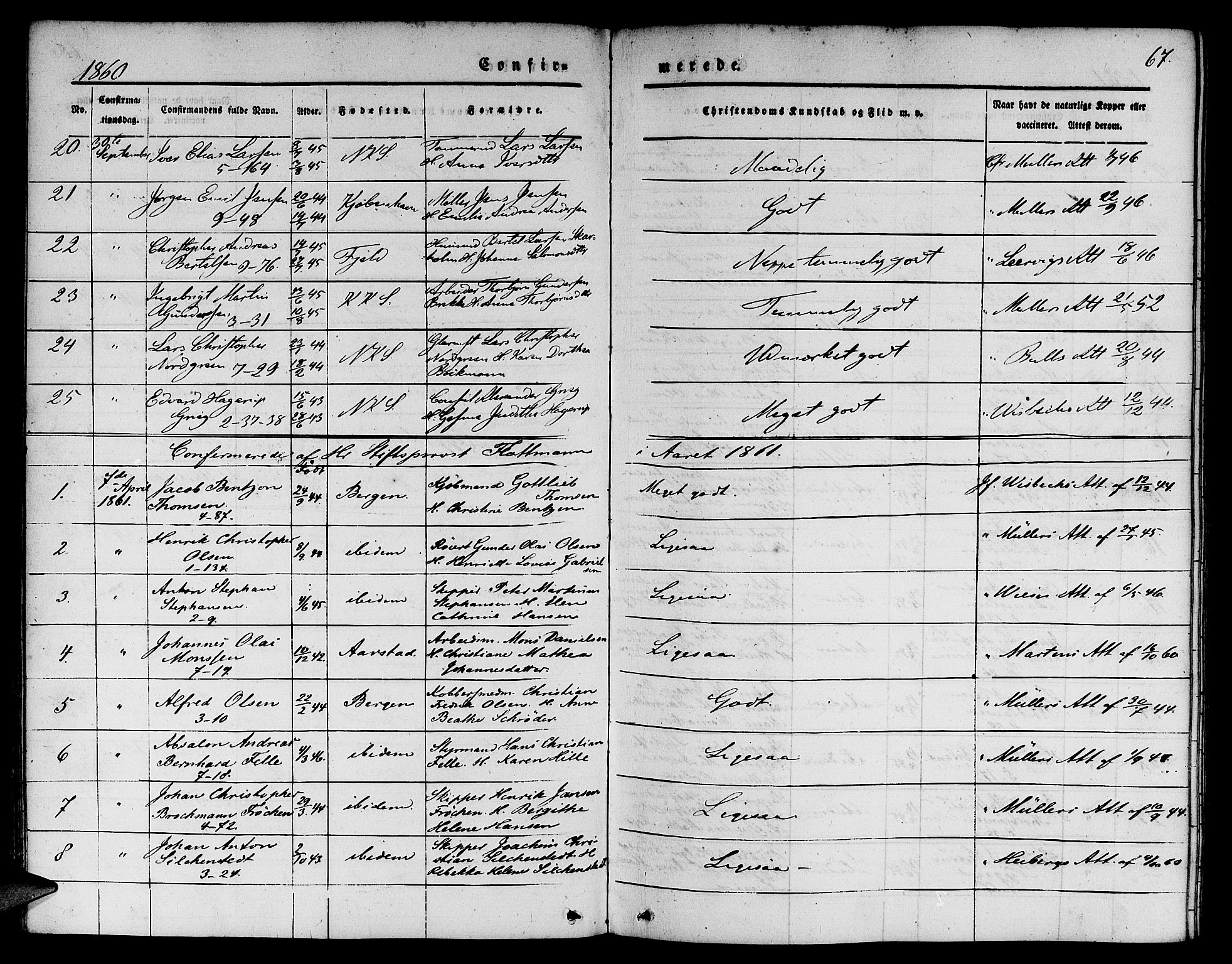 Nykirken Sokneprestembete, AV/SAB-A-77101/H/Hab: Parish register (copy) no. C 1, 1844-1871, p. 67