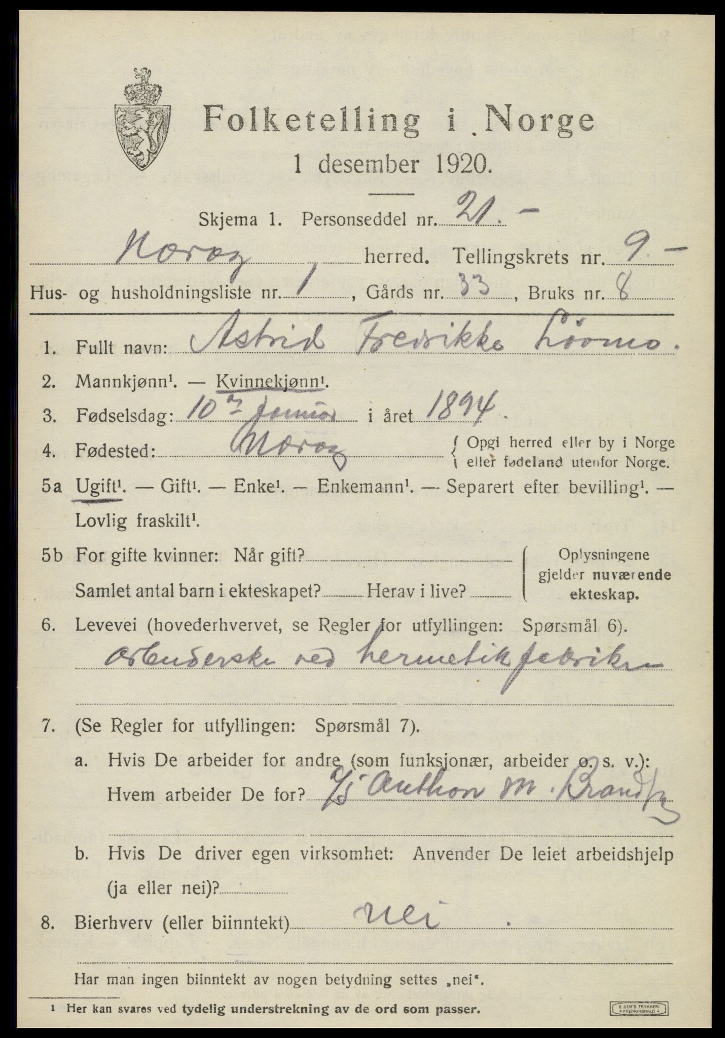 SAT, 1920 census for Nærøy, 1920, p. 4773