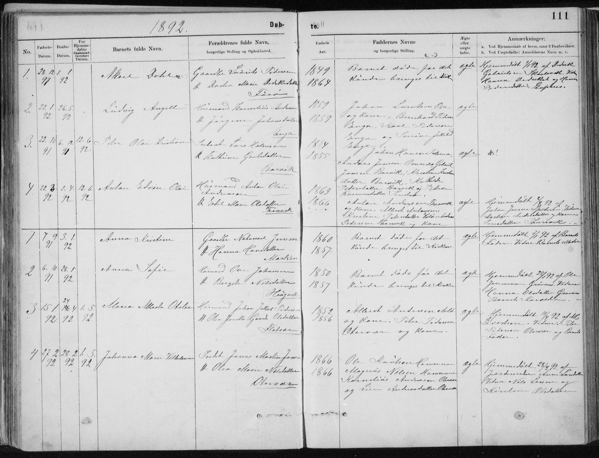 Ministerialprotokoller, klokkerbøker og fødselsregistre - Nordland, SAT/A-1459/843/L0636: Parish register (copy) no. 843C05, 1884-1909, p. 111