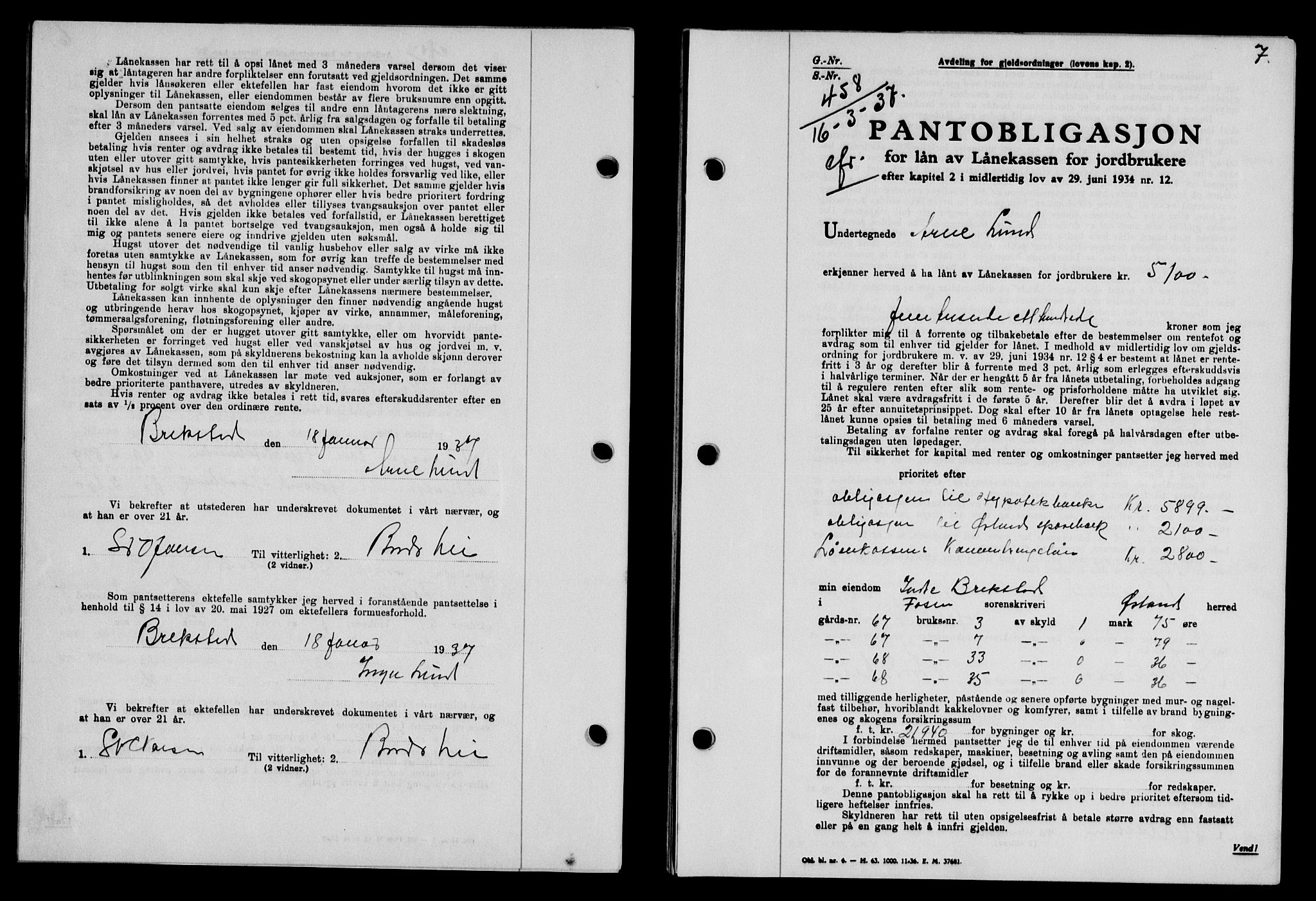 Fosen sorenskriveri, AV/SAT-A-1107/1/2/2C/L0085: Mortgage book no. 76, 1937-1937, p. 7