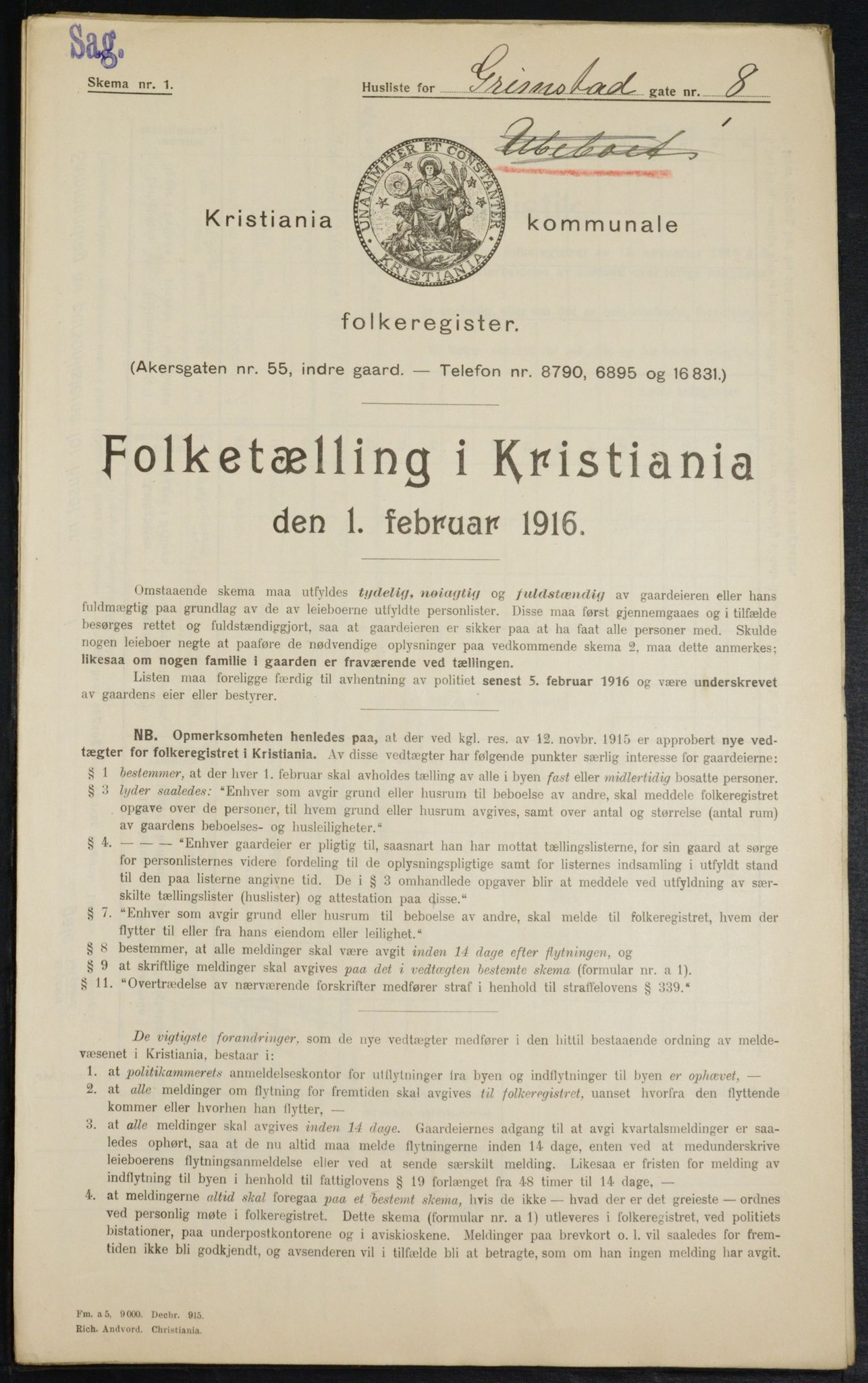 OBA, Municipal Census 1916 for Kristiania, 1916, p. 30520