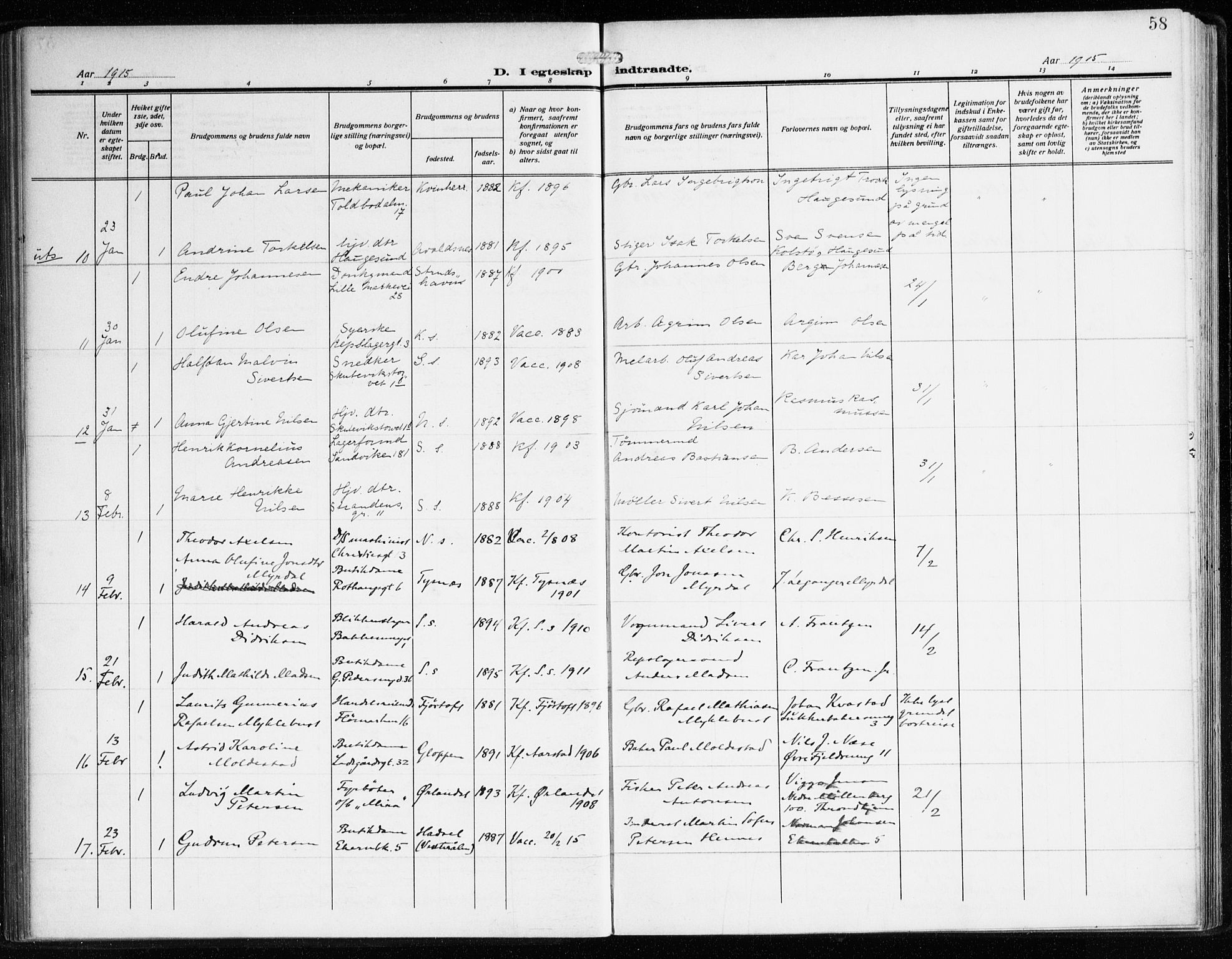 Sandviken Sokneprestembete, SAB/A-77601/H/Ha/L0015: Parish register (official) no. D 2, 1911-1923, p. 58
