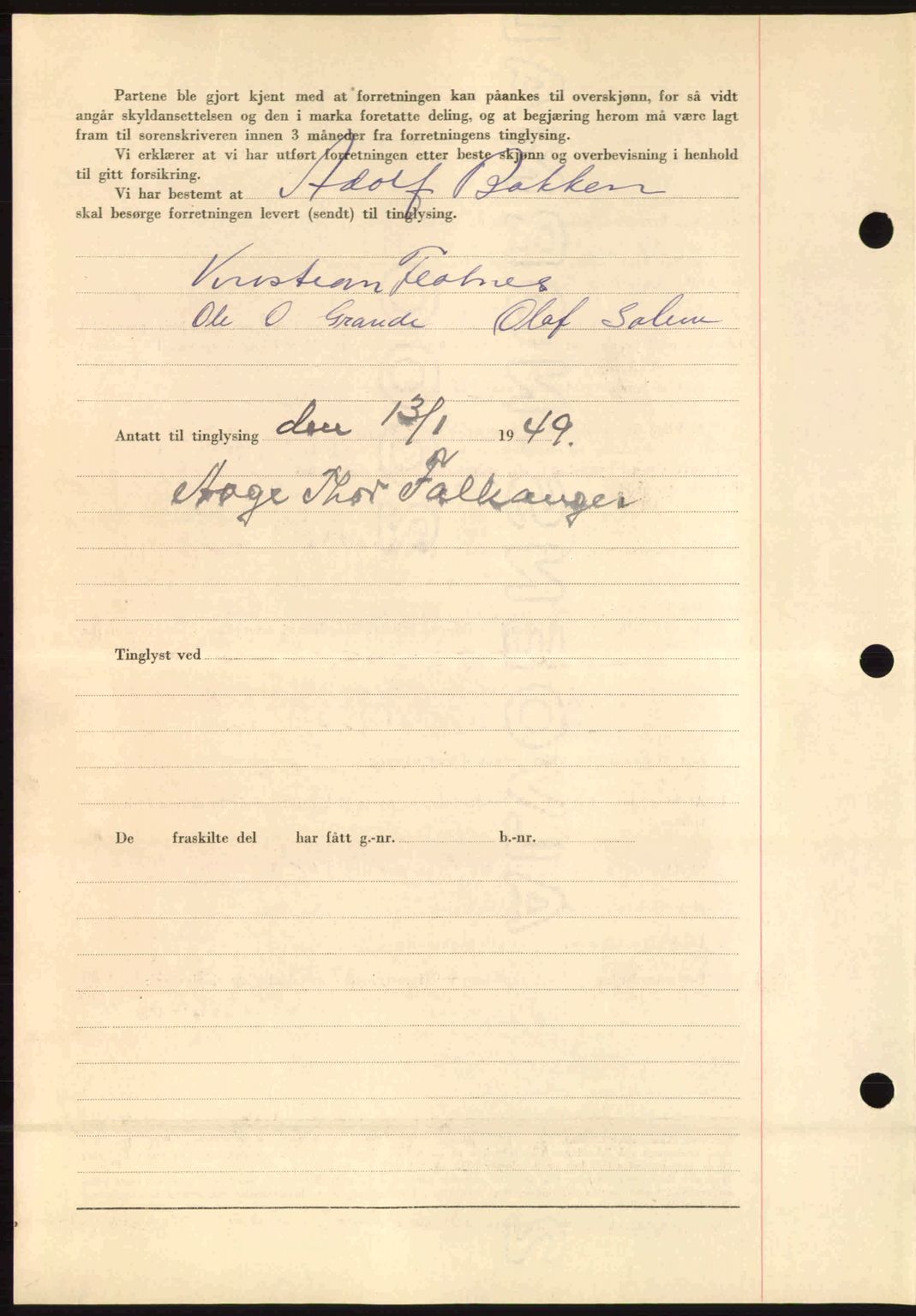 Fosen sorenskriveri, AV/SAT-A-1107/1/2/2C: Mortgage book no. A9, 1948-1949, Diary no: : 46/1949