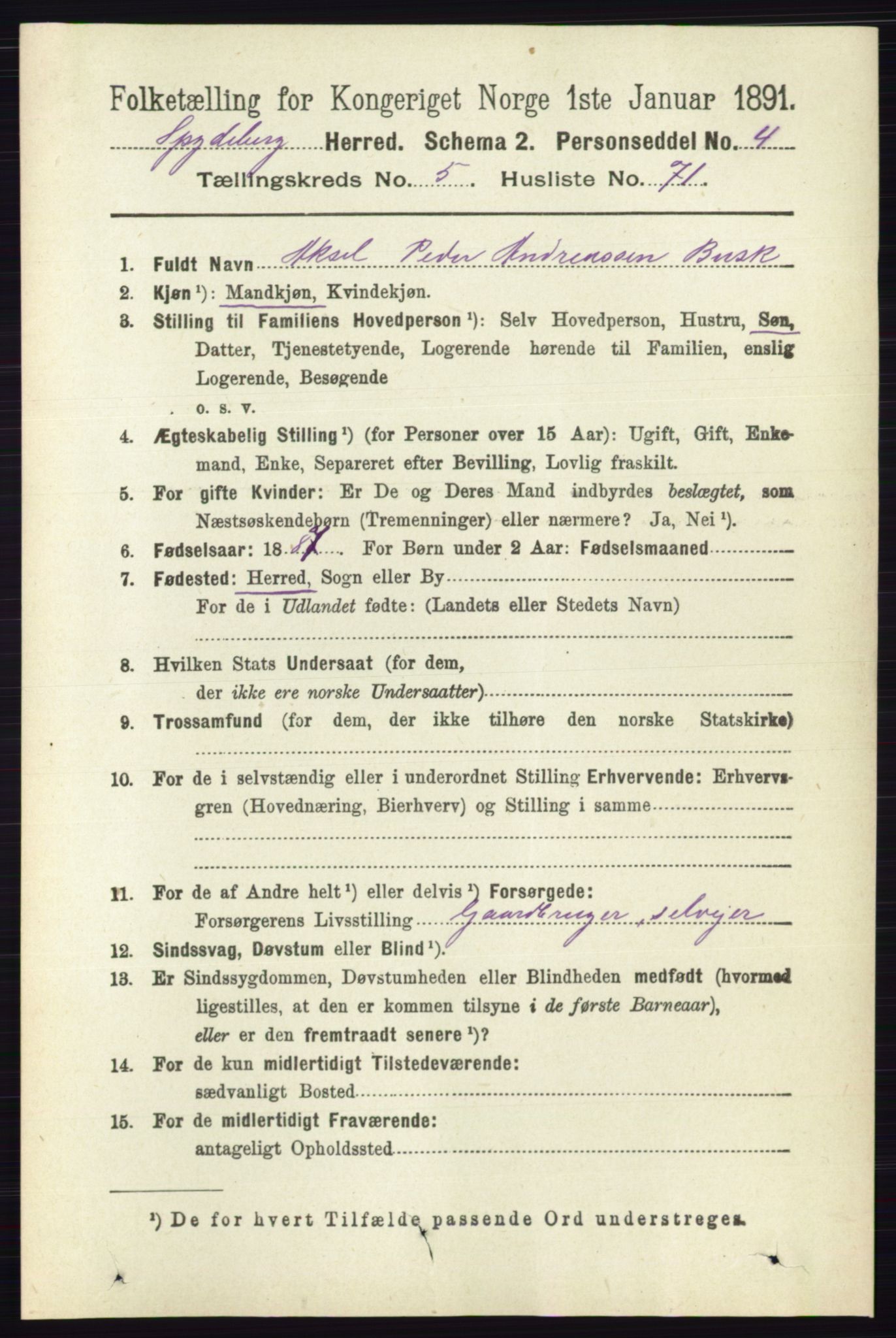 RA, 1891 census for 0123 Spydeberg, 1891, p. 2751