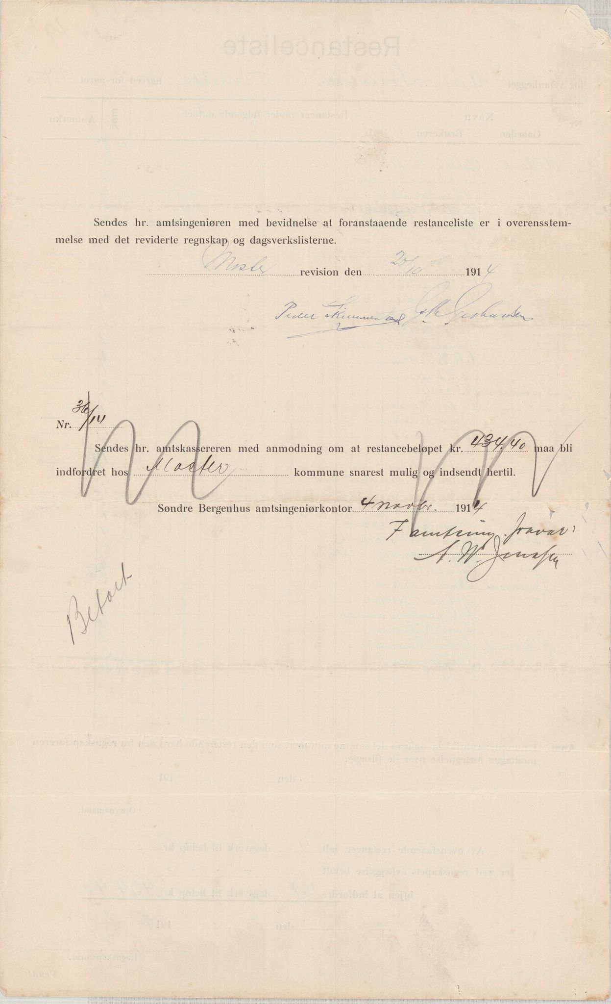 Finnaas kommune. Formannskapet, IKAH/1218a-021/E/Ea/L0001/0004: Rekneskap for veganlegg / Rekneskap for veganlegget Laurhammer - Olakjødn, 1913-1916, p. 17