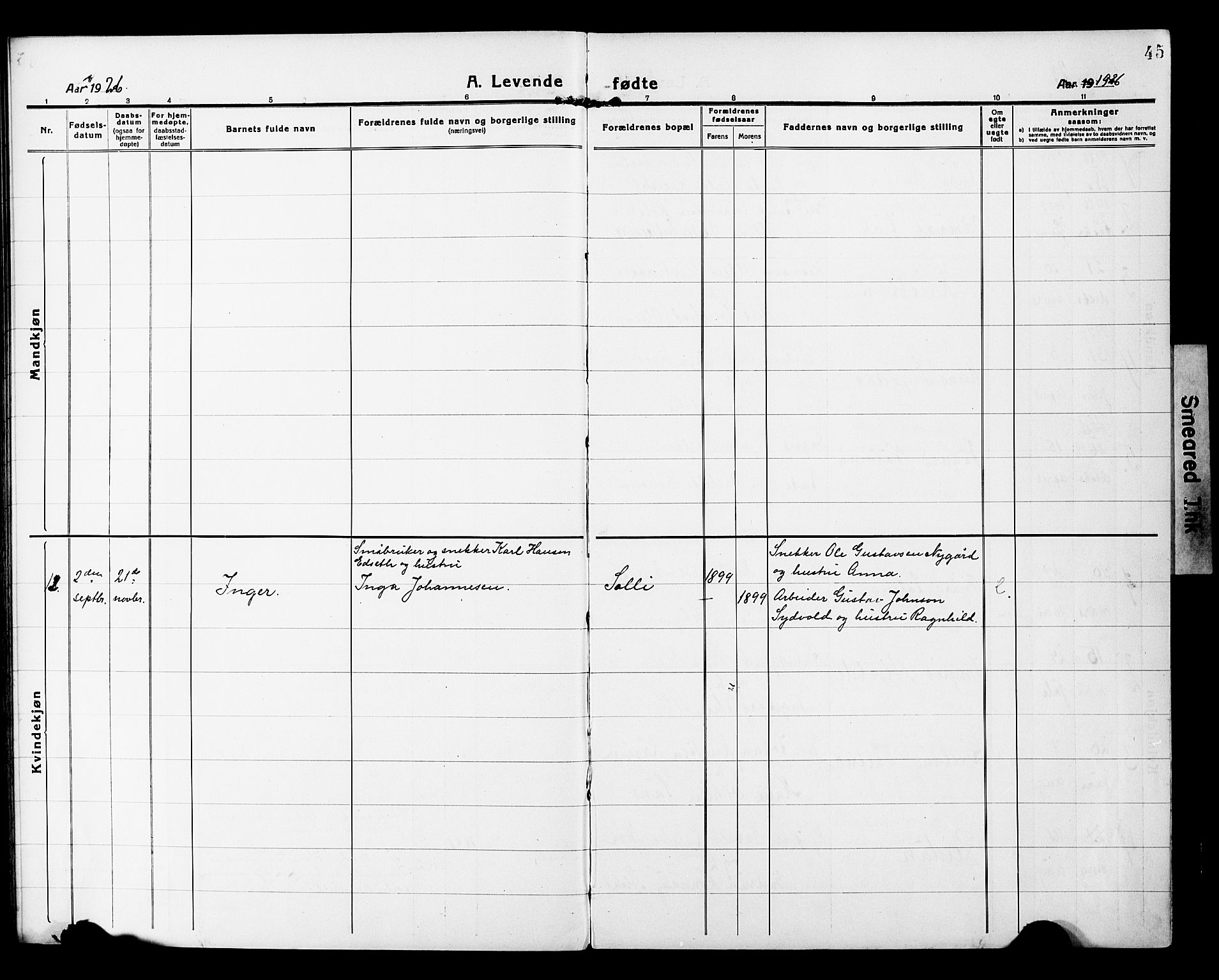 Nannestad prestekontor Kirkebøker, AV/SAO-A-10414a/G/Gb/L0002: Parish register (copy) no. II 2, 1918-1929, p. 45