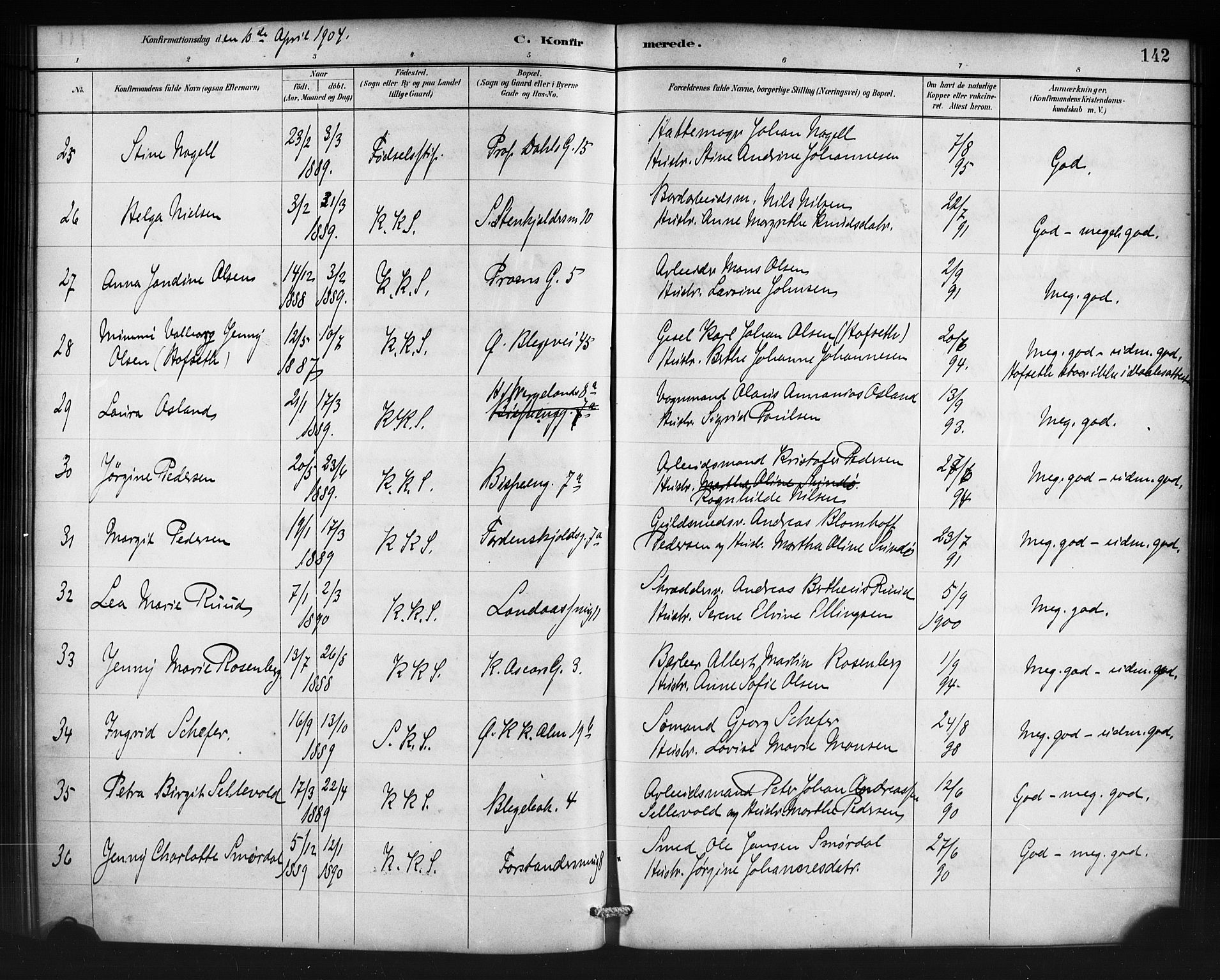 Korskirken sokneprestembete, SAB/A-76101/H/Haa/L0071: Curate's parish register no. A 6, 1885-1912, p. 142