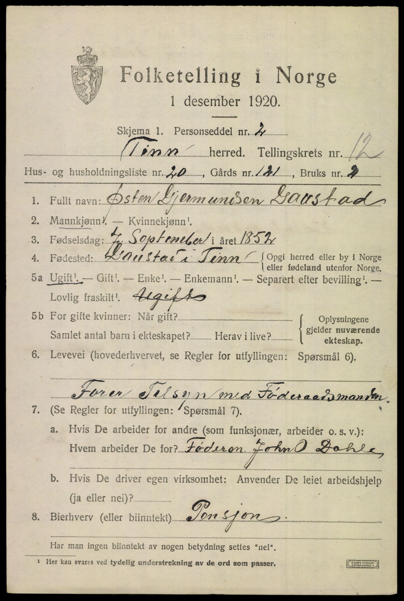 SAKO, 1920 census for Tinn, 1920, p. 7948