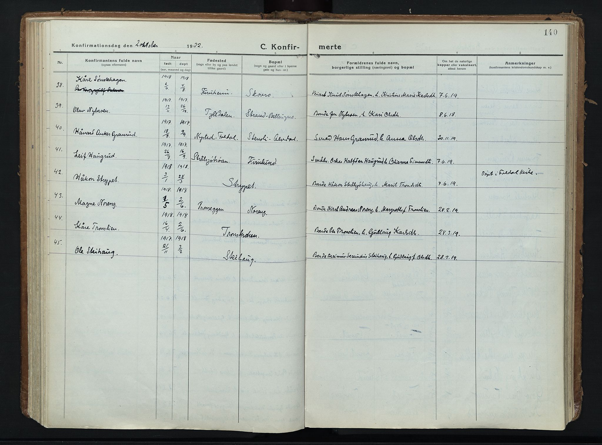 Alvdal prestekontor, SAH/PREST-060/H/Ha/Haa/L0006: Parish register (official) no. 6, 1920-1937, p. 140