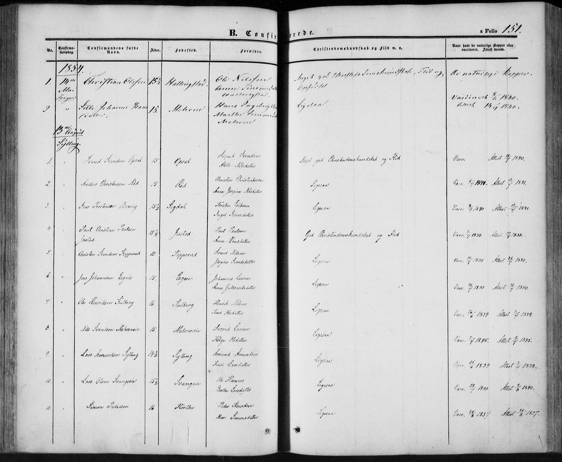 Lier kirkebøker, SAKO/A-230/F/Fa/L0012: Parish register (official) no. I 12, 1854-1864, p. 151