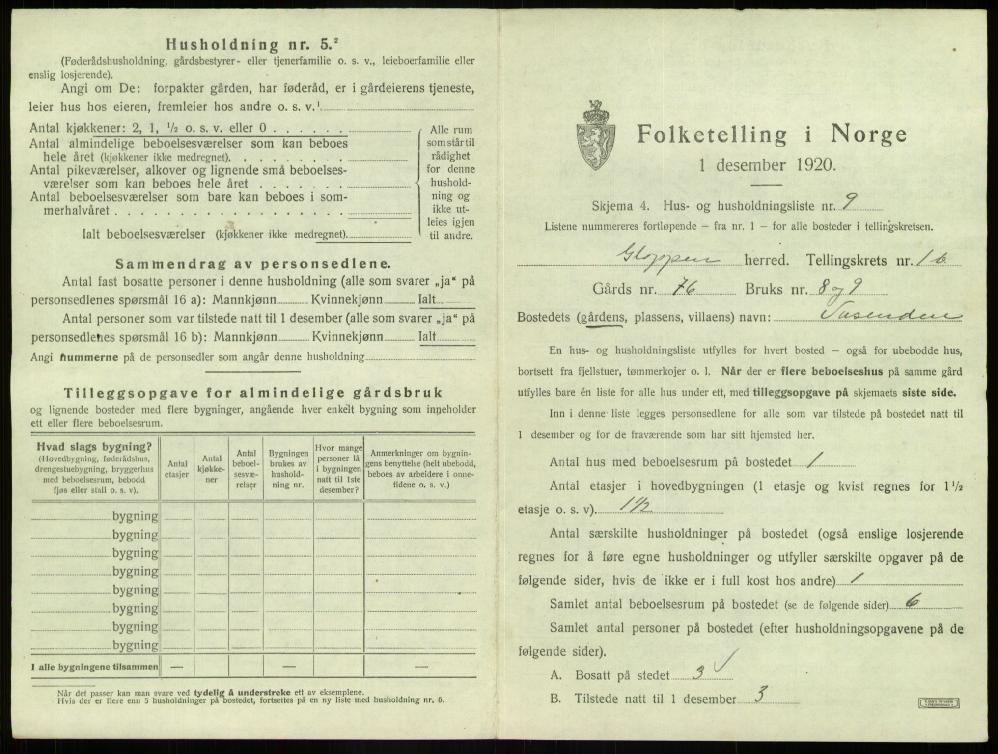 SAB, 1920 census for Gloppen, 1920, p. 69