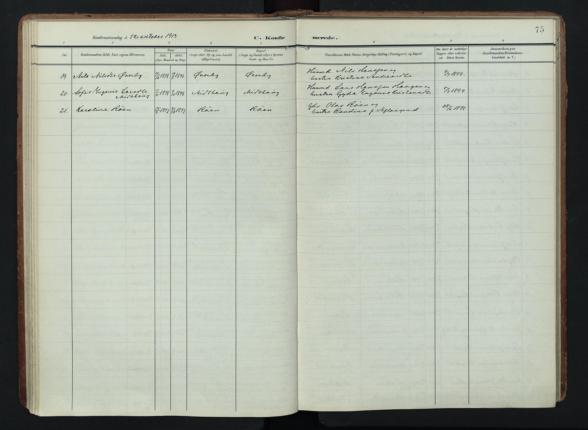 Søndre Land prestekontor, AV/SAH-PREST-122/K/L0005: Parish register (official) no. 5, 1905-1914, p. 75