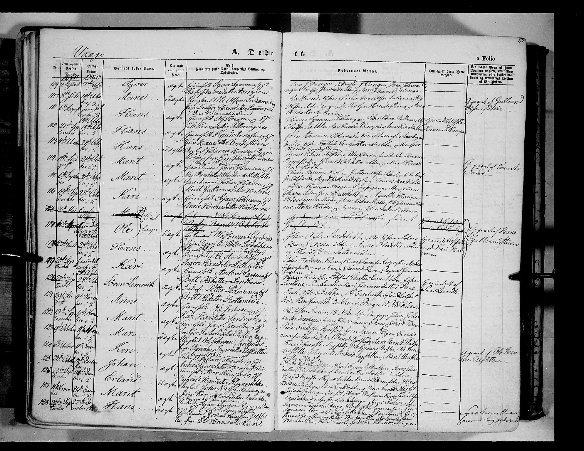 Vågå prestekontor, AV/SAH-PREST-076/H/Ha/Haa/L0006: Parish register (official) no. 6 /1, 1856-1872, p. 27